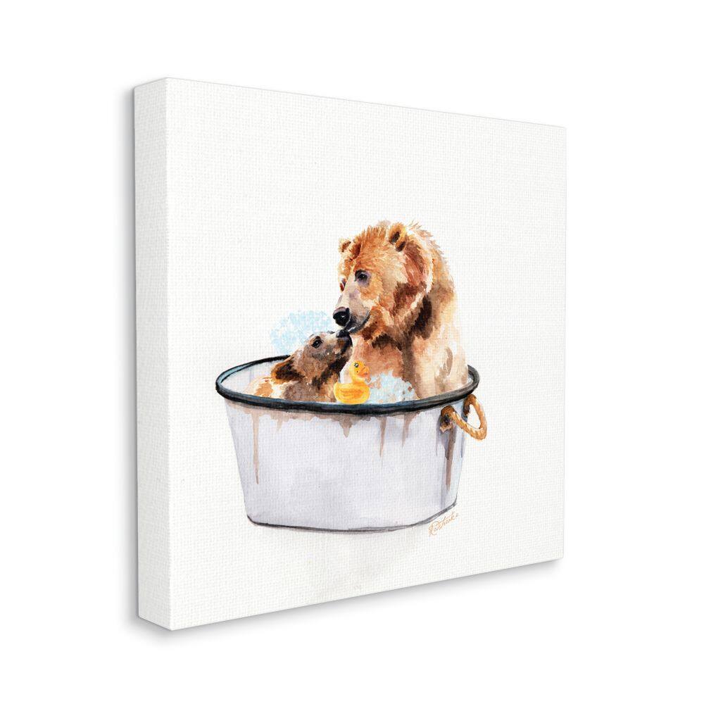 Stupell Industries Rustic Mother Bear and Cub in Bubble Bath Canvas Wall Art