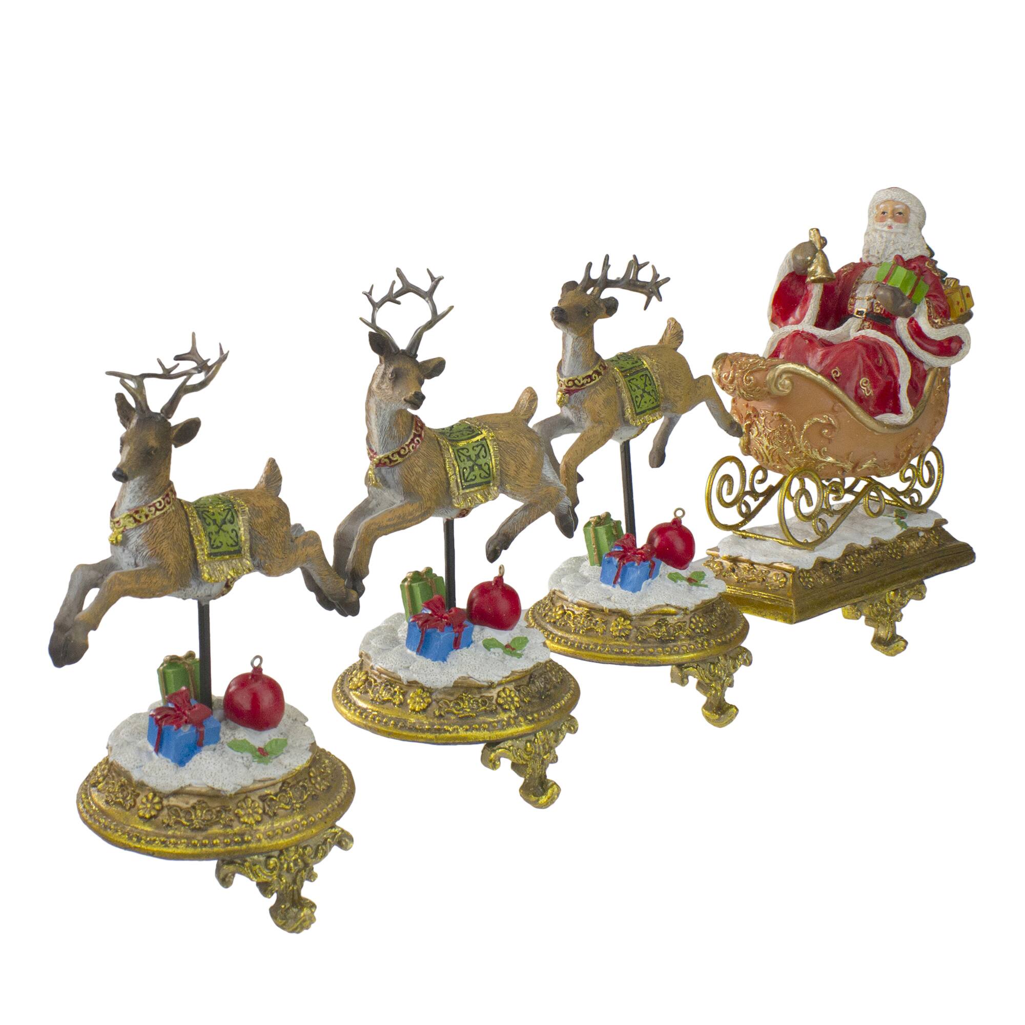 9.5" Santa & Reindeer Christmas Stocking Holder Set