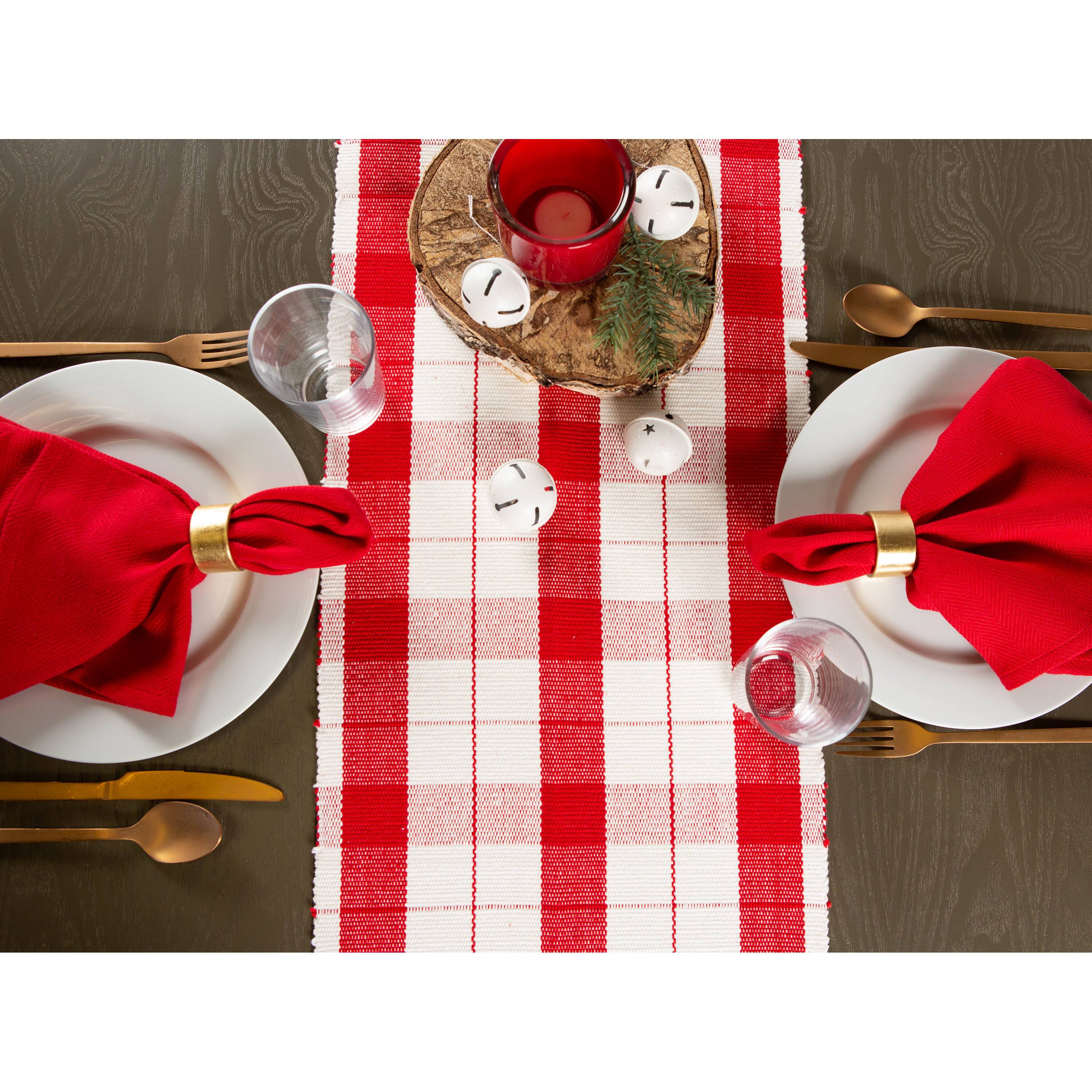 DII® 72" Red Tinsel Plaid Fringed Table Runner