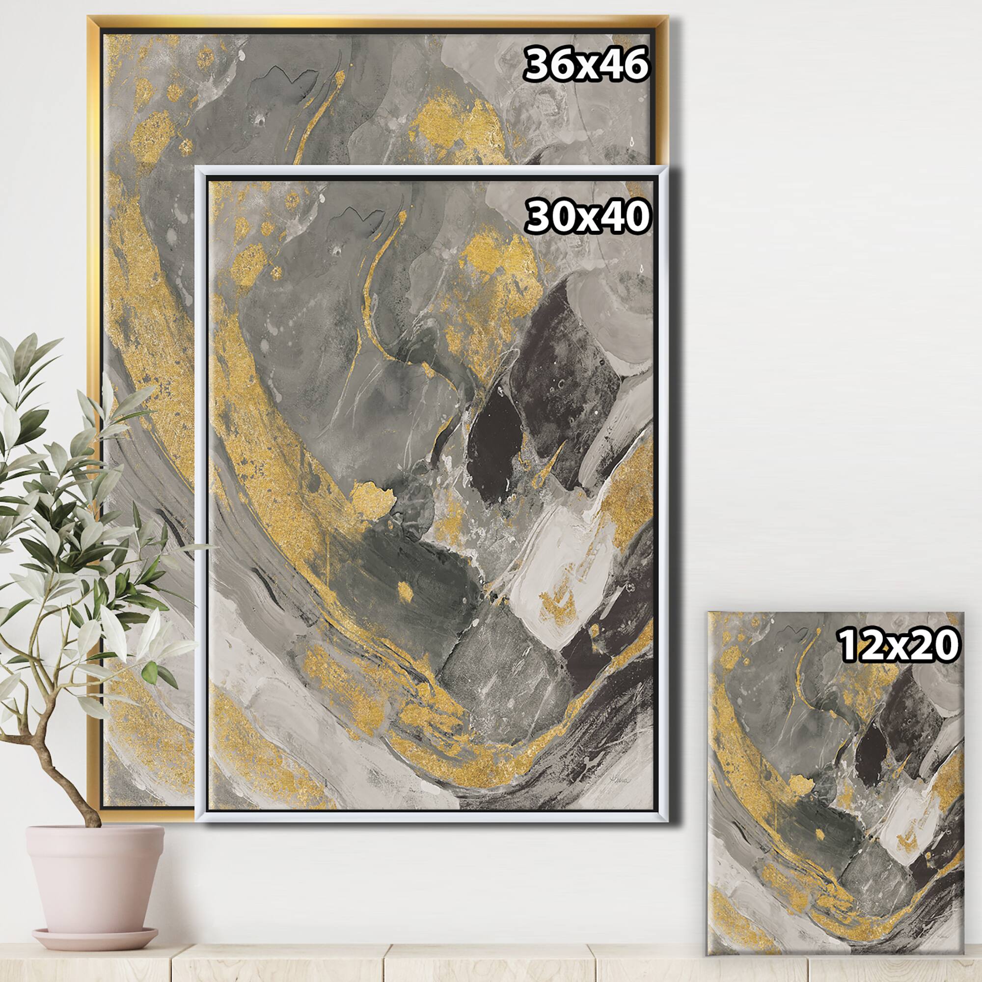 Designart - Marble Gold and Black II - Modern &#x26; Contemporary Canvas in Gold Frame