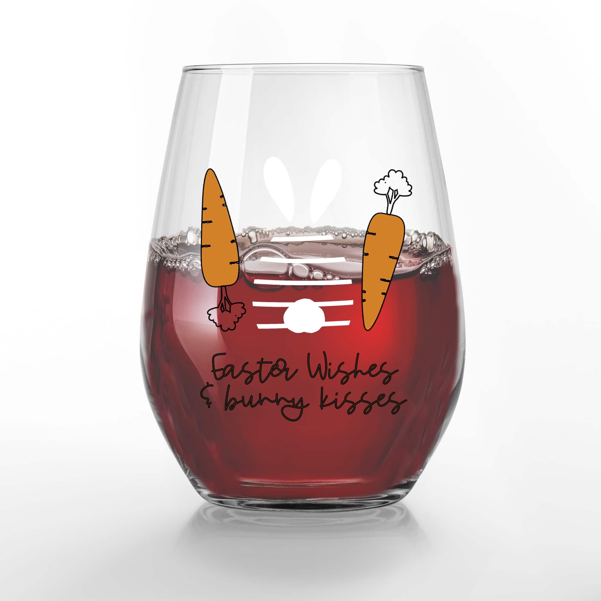 15oz. Easter Wishes & Bunny Kisses Printed Stemless Wine Glass