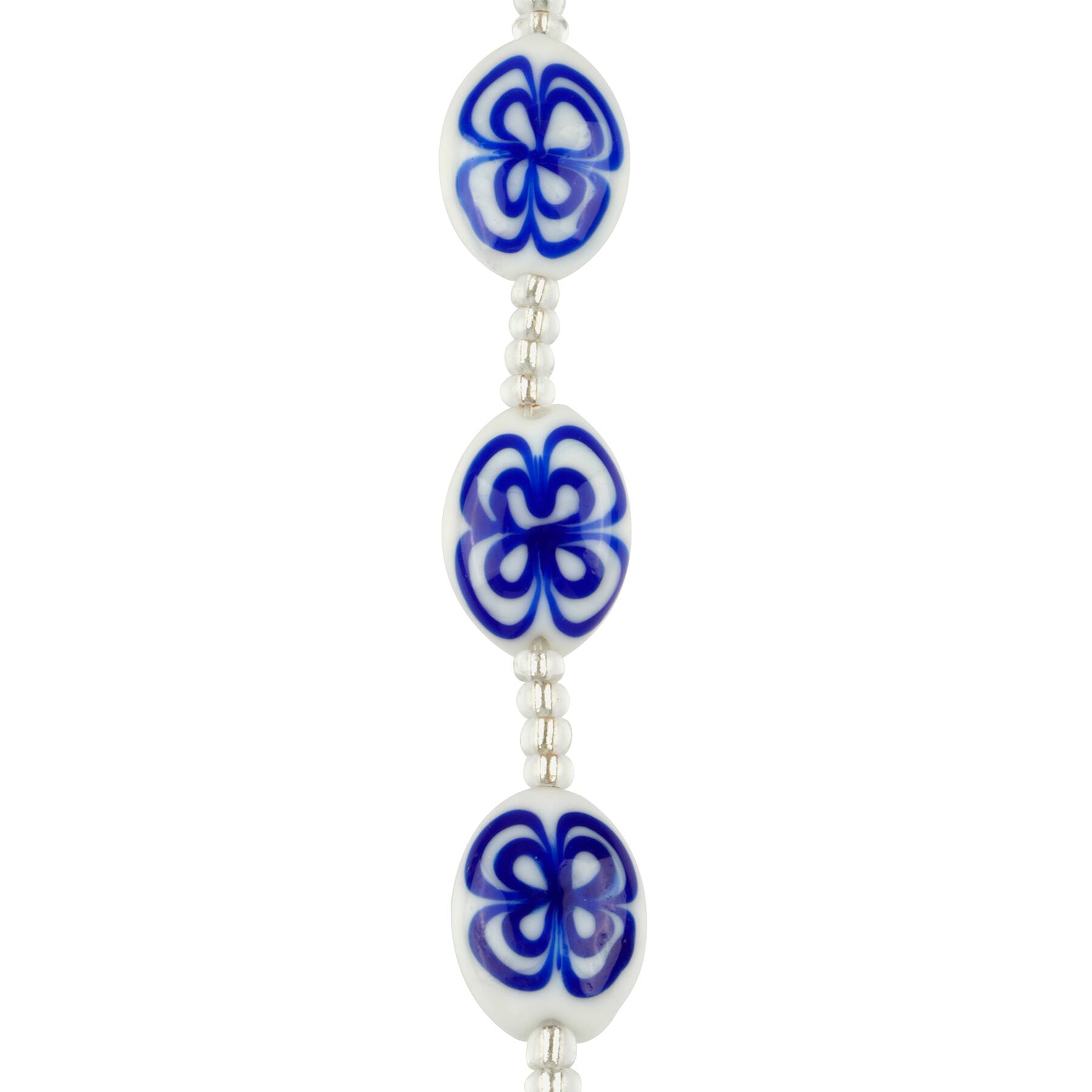 Blue Lampwork Glass Puffed Oval Beads by Bead Landing™