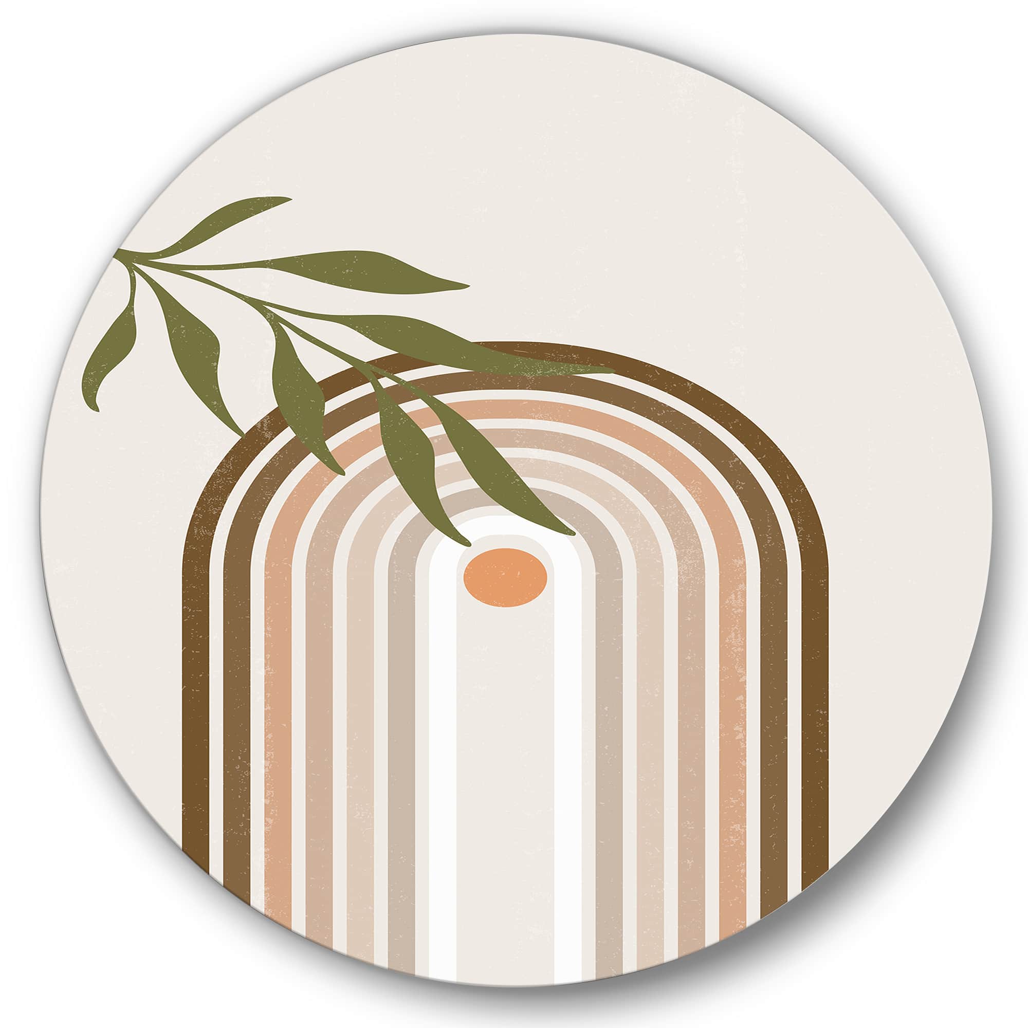 Designart - Abstract Sun and Moon With Green Leaf I - Modern Metal Circle Wall Art