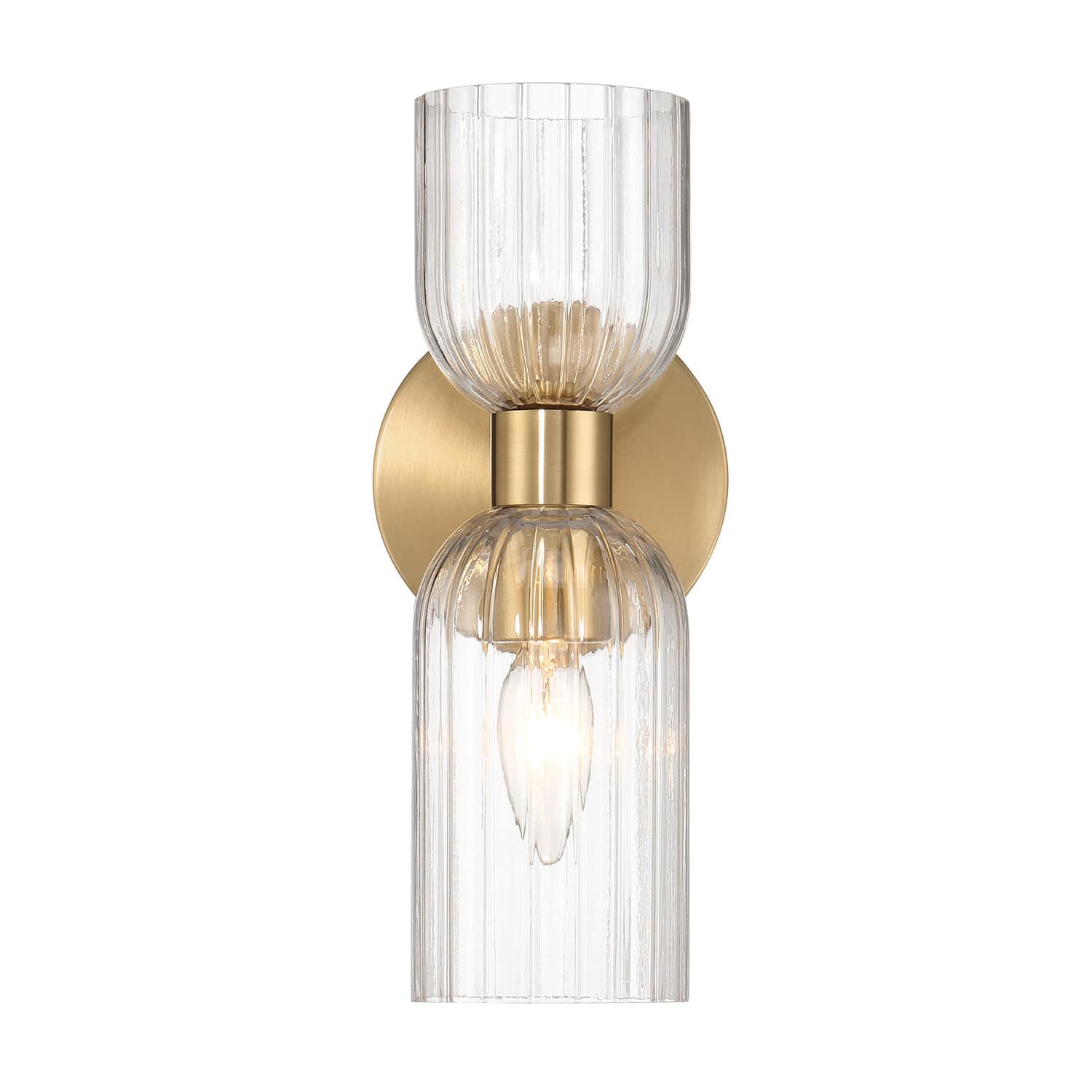 Hello Honey® Josephine Brushed Gold Mid-Century Modern Metal & Clear Ribbed Glass Wall Light
