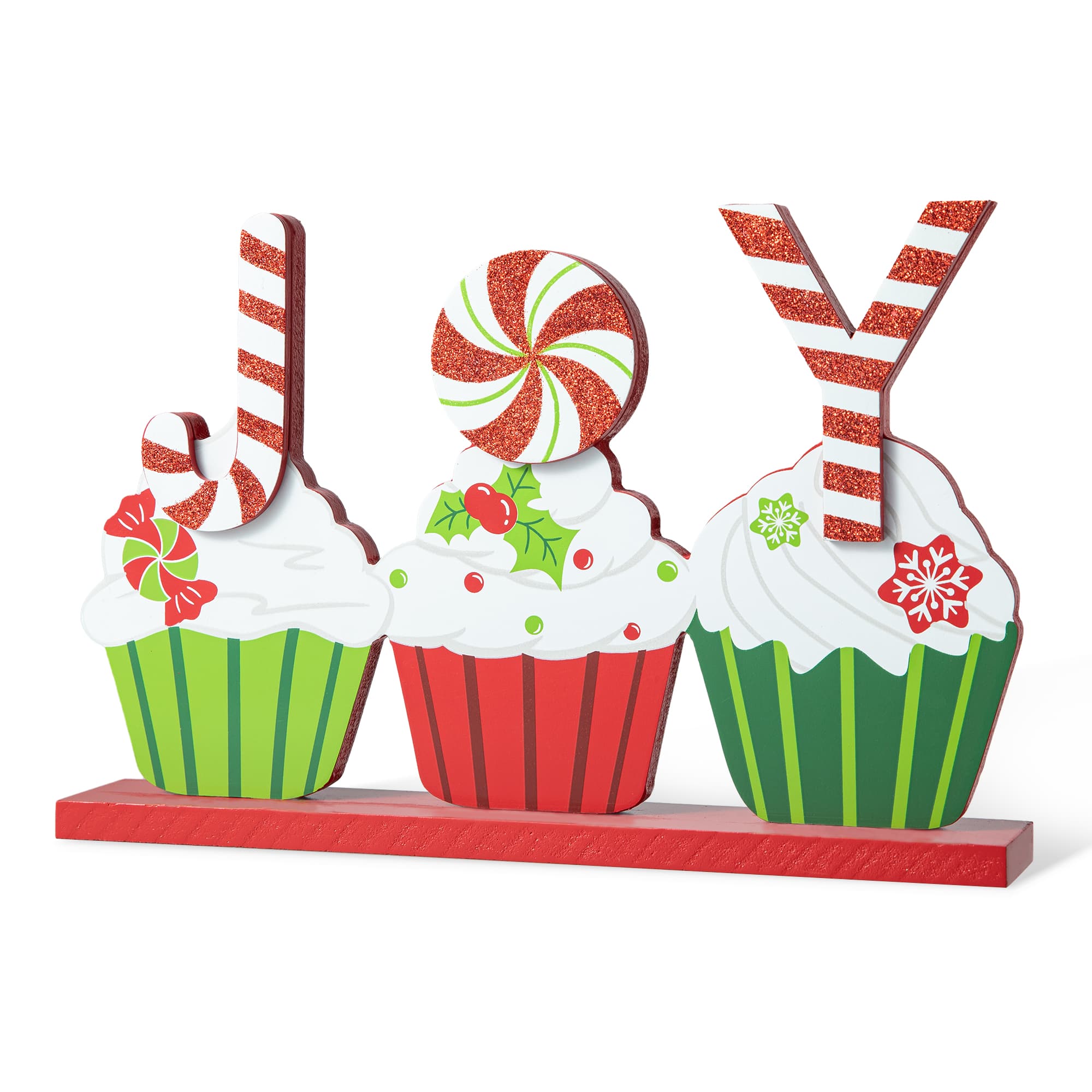 Glitzhome&#xAE; 12&#x22; Christmas Cupcake JOY Table D&#xE9;cor