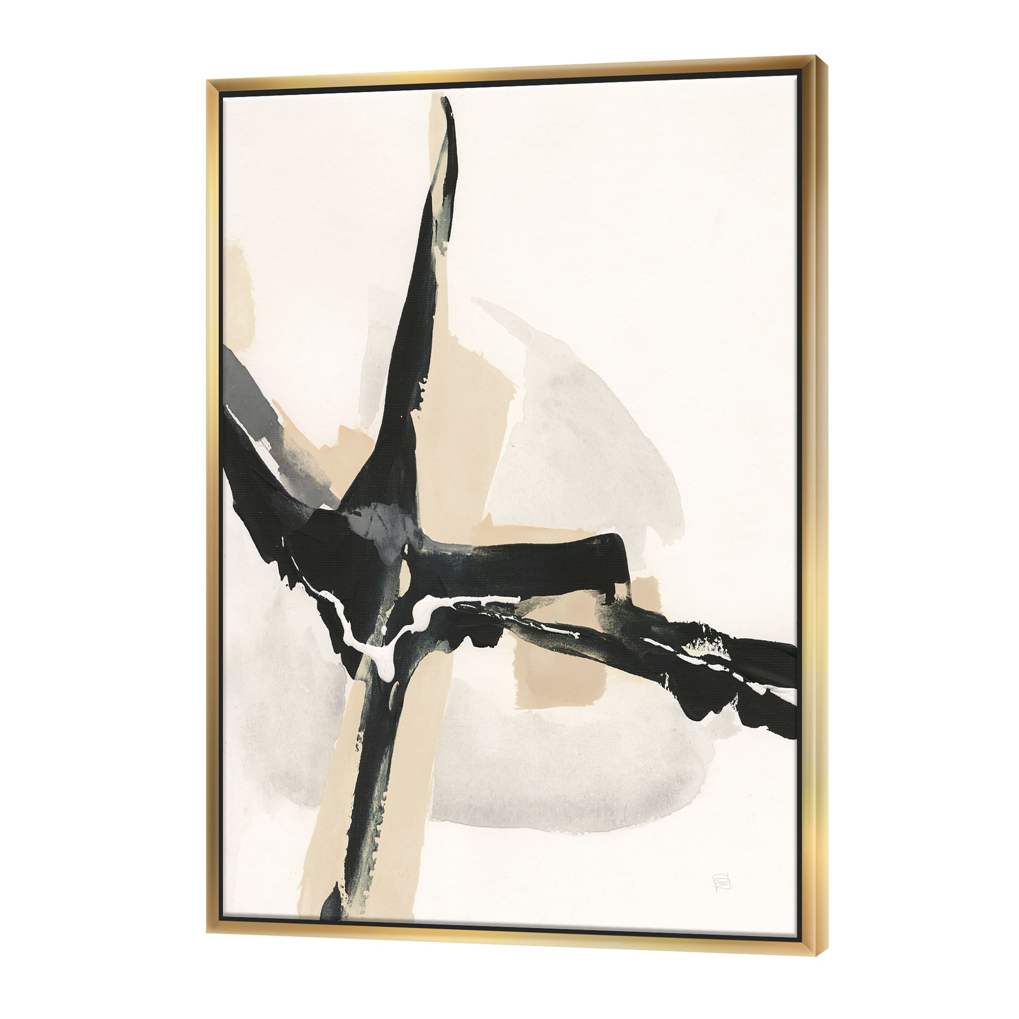 Designart - Creamy Tan Form II - Modern Glam Canvas in Gold Frame