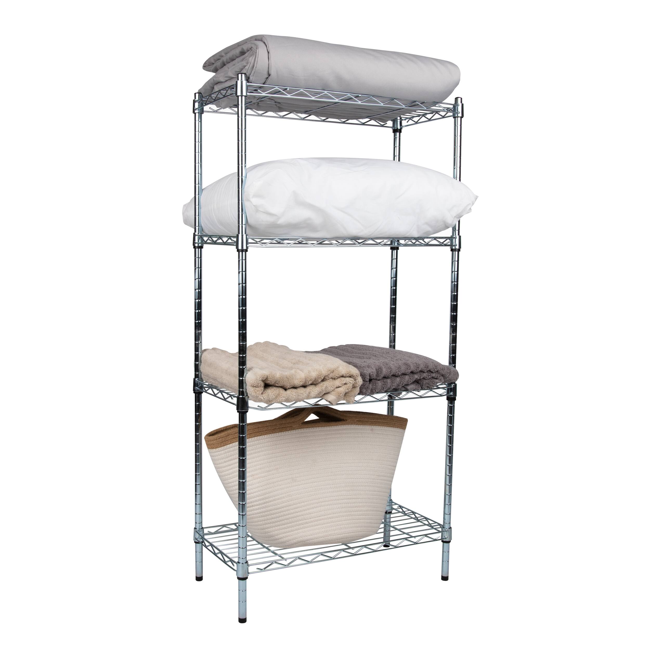 Mind Reader Alloy Collection Silver Adjustable 4-Tier Industrial Metal Storage Shelf