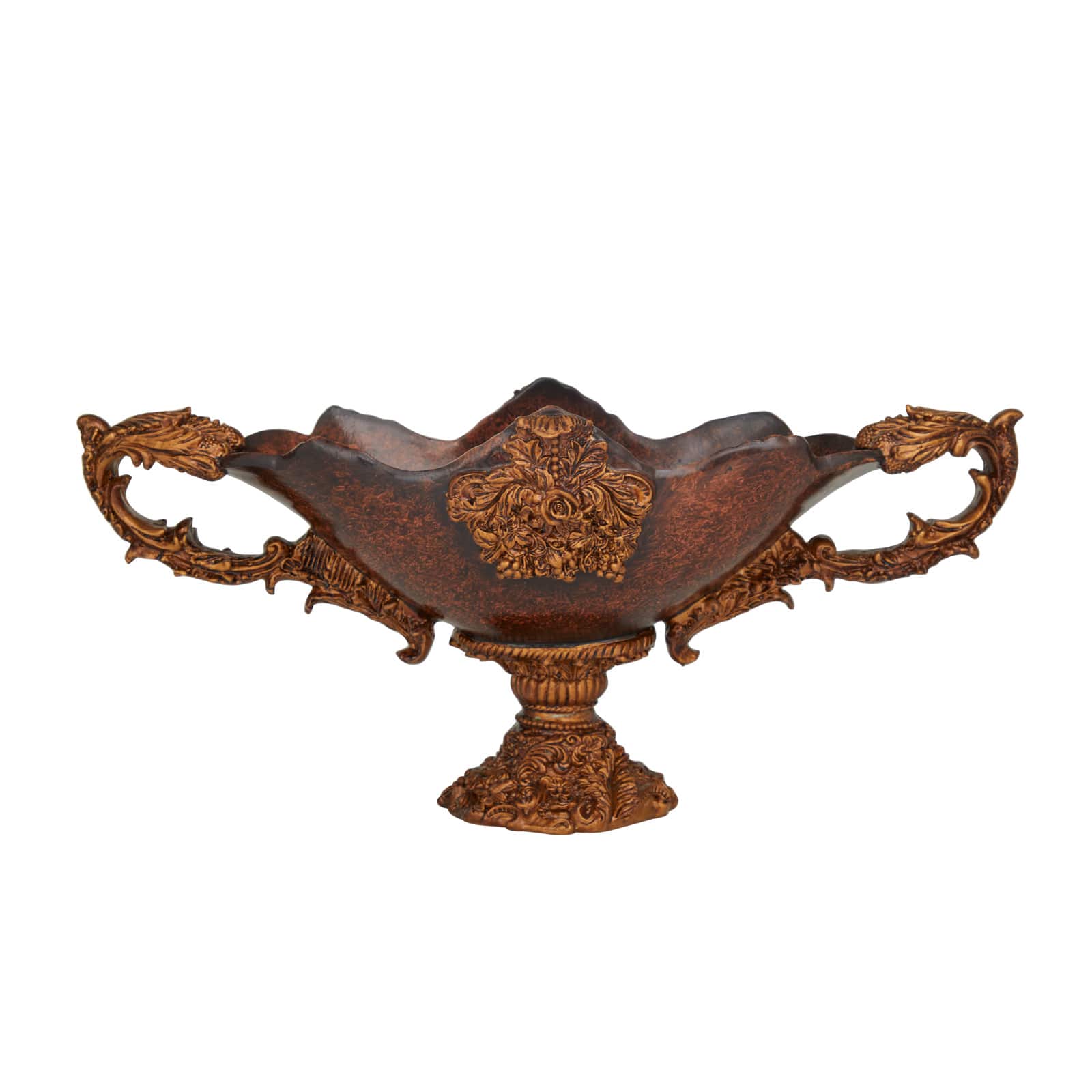 23&#x22; Dark Brown Ornate Floral Decorative Bowl