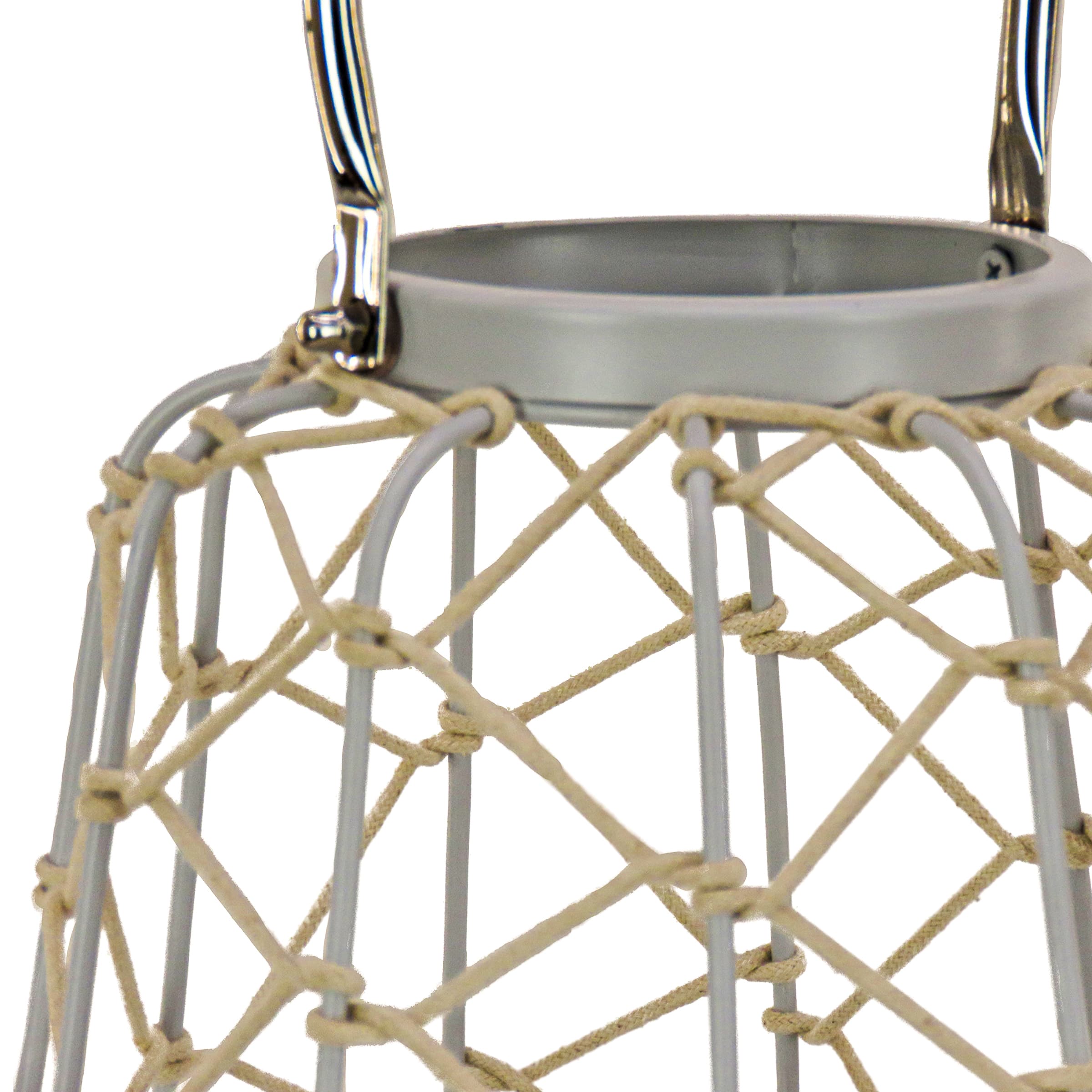 Glacier Gray Candle Lantern with Rope Weave