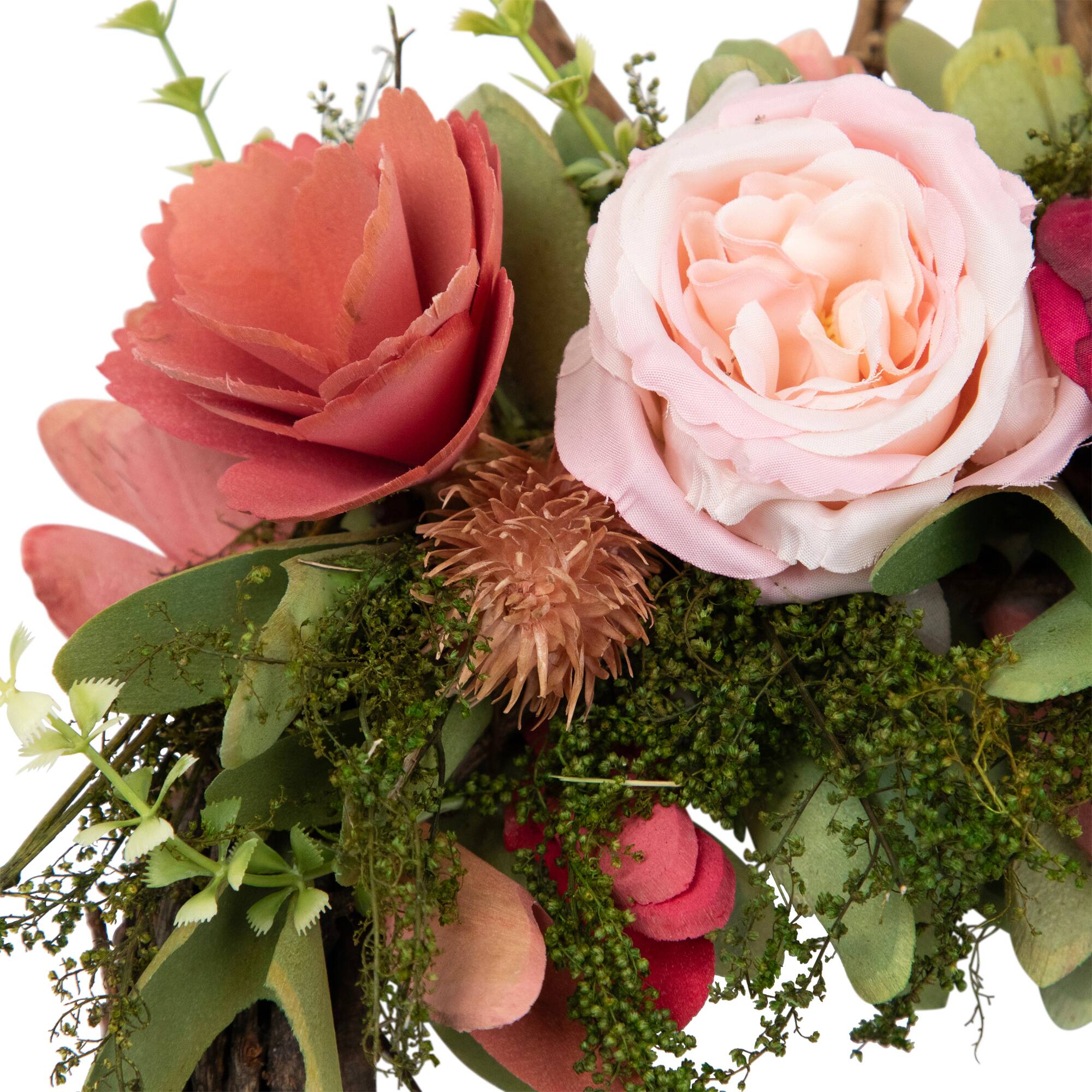 15" Wooden Floral Easter Bunny Ears Twig Wreath