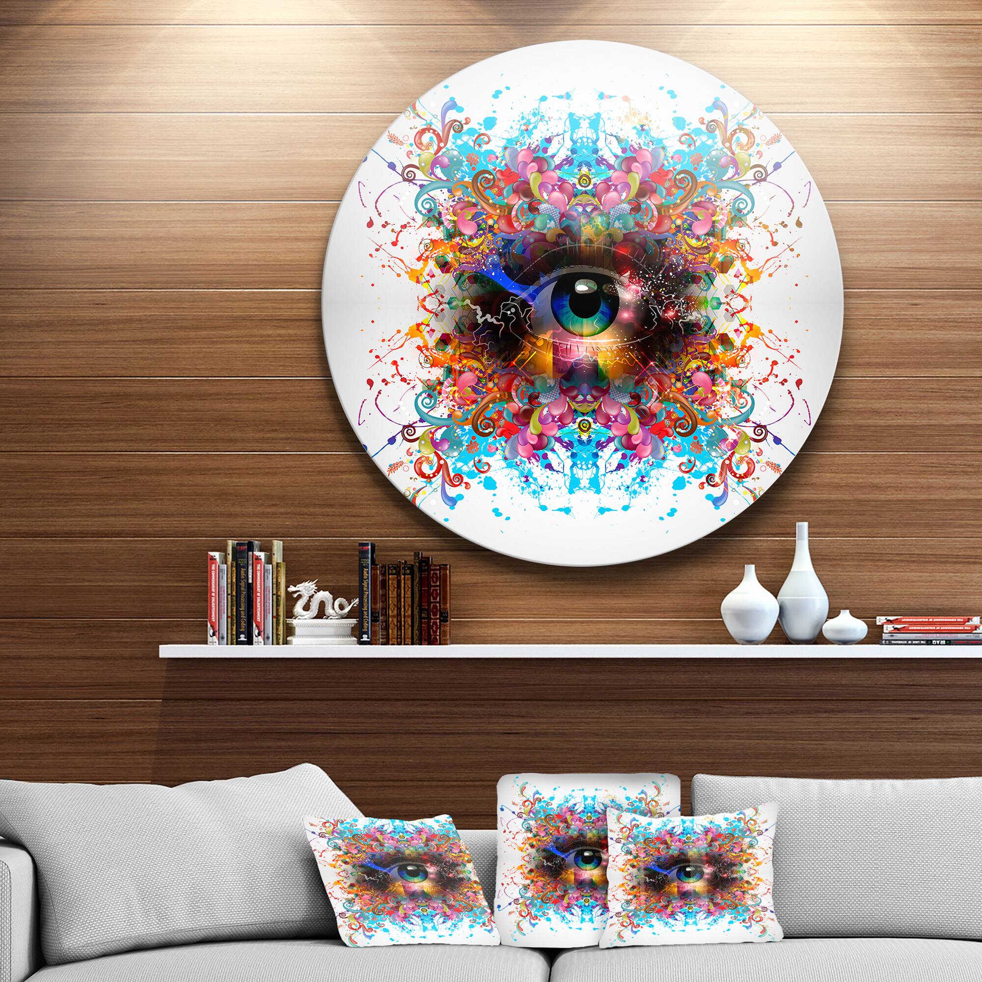 Designart - Magic Eye with Flowers' Ultra Vibrant Animal Metal Circle Wall Art