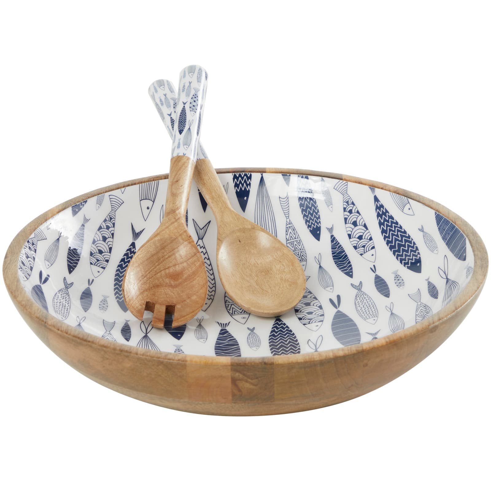 Mango Wood Decorative Bowl with Serving Utensils Set