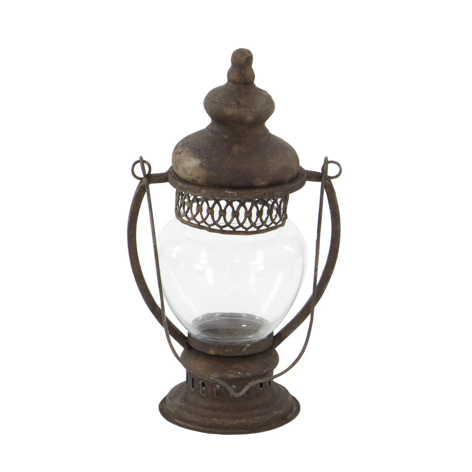 14&#x22; Brown Iron Rustic Candle Holder Lantern