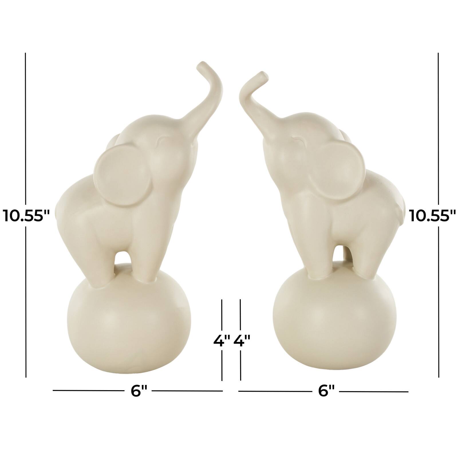 10.5" White Ceramic Elephant Trumpeting Decorative Sculpture with Round Base Set