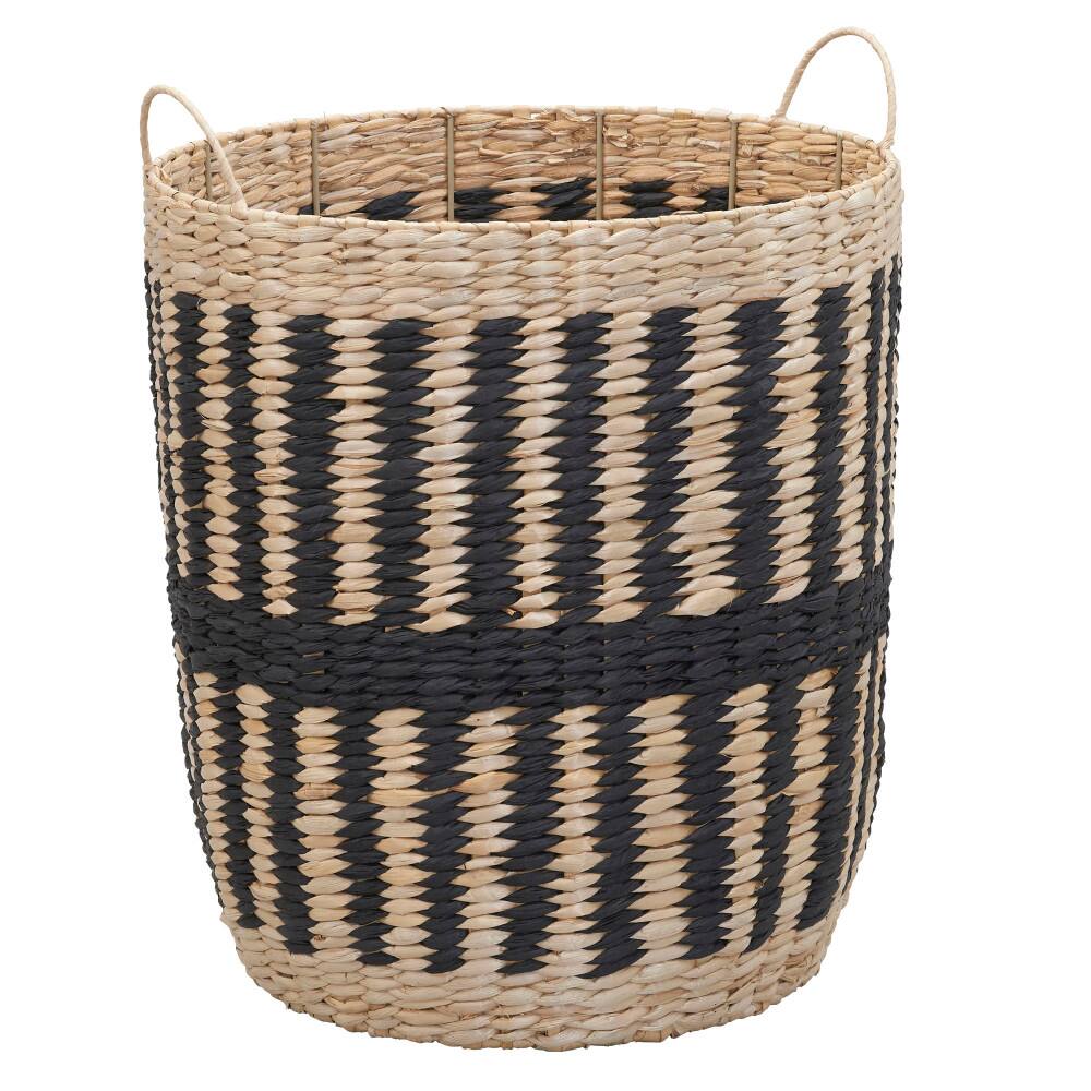 Household Essentials 20" Black & Natural Cattail & Paper Pillar Basket