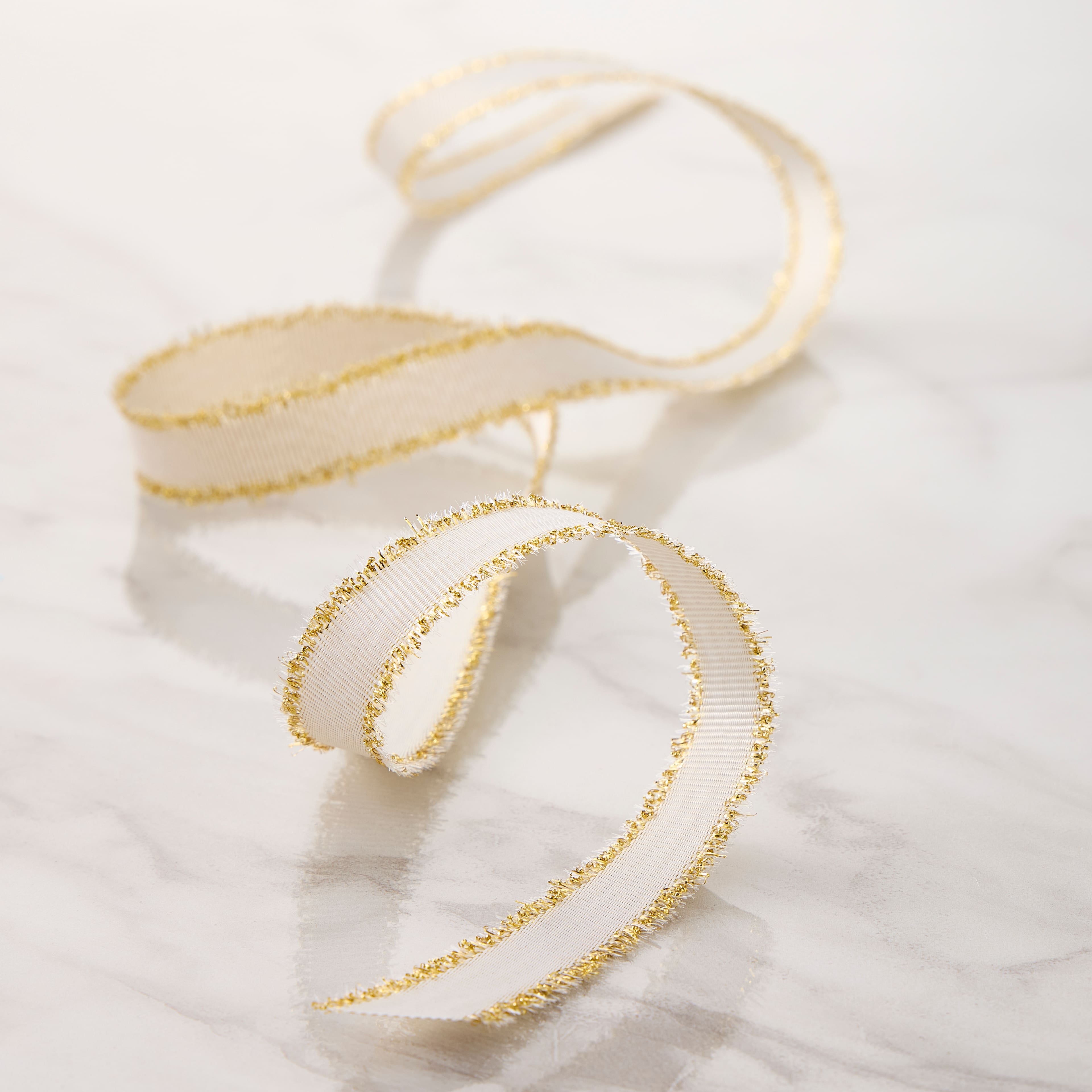 5/8" x 7yd. Gold Grosgrain Fringe Edge Ribbon by Celebrate It™ Classic