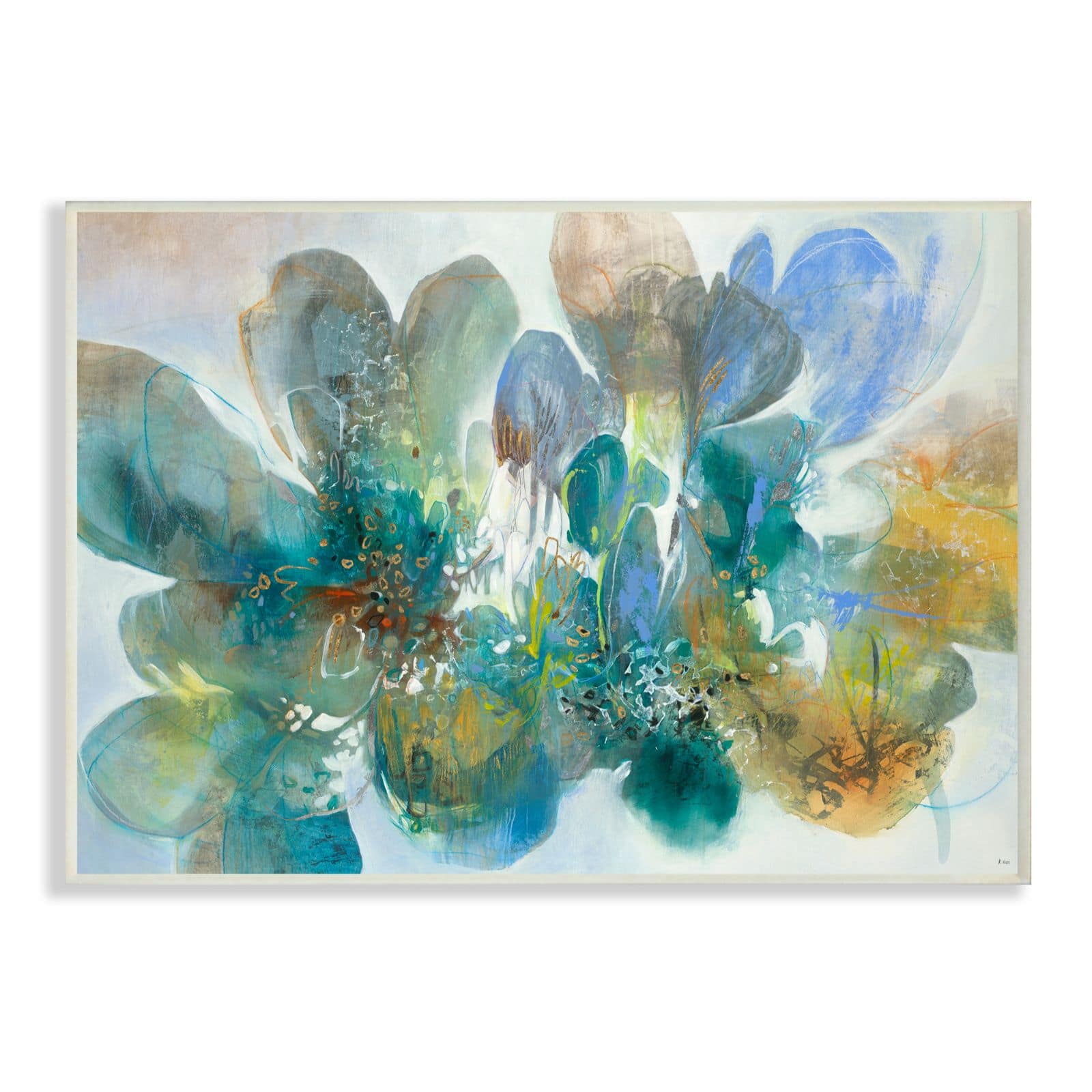 Stupell Industries Blue & Green Painterly Florals Wooden Wall Plaque