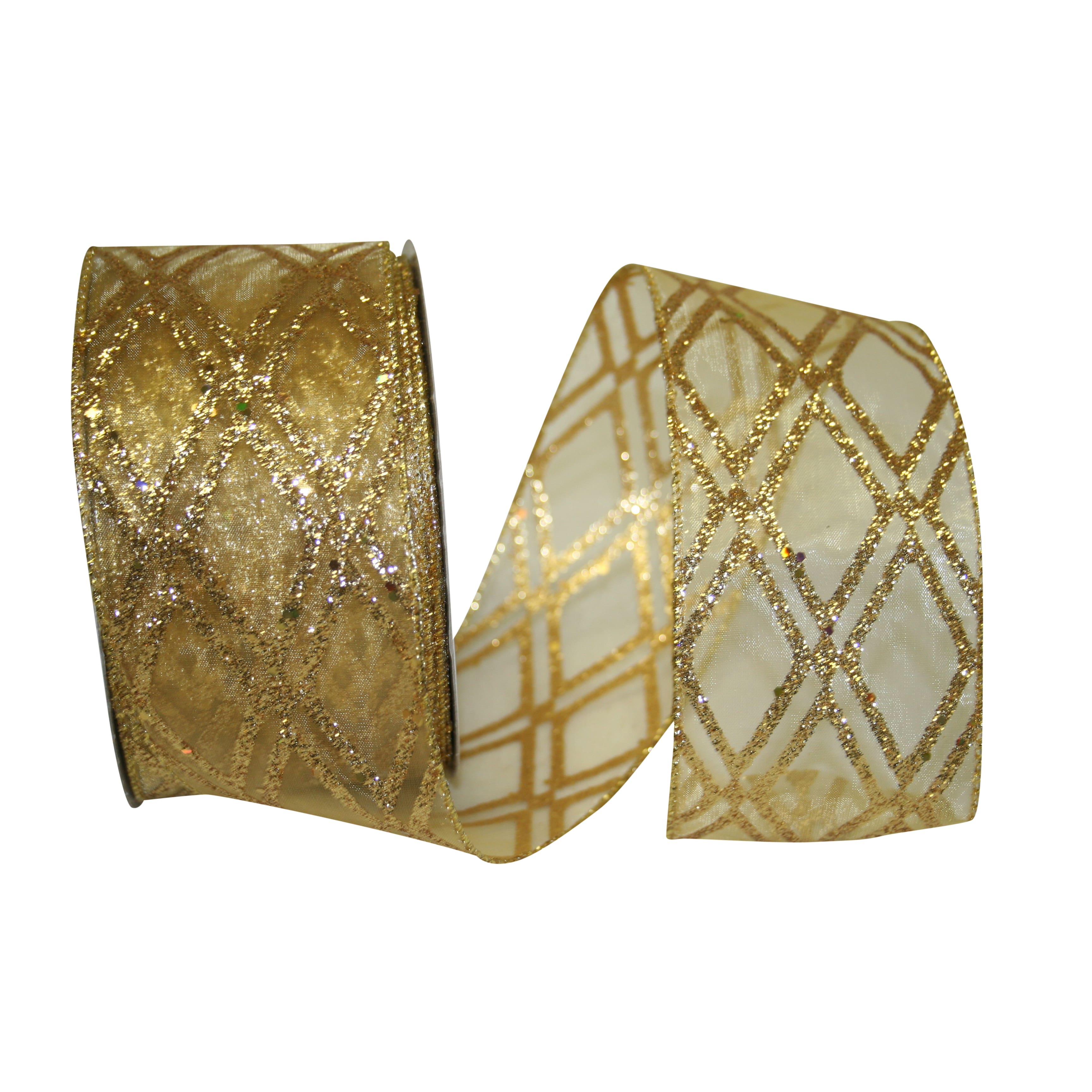 JAM Paper 2.5" x 25yd. Gold Sheer Diamond Wired Ribbon