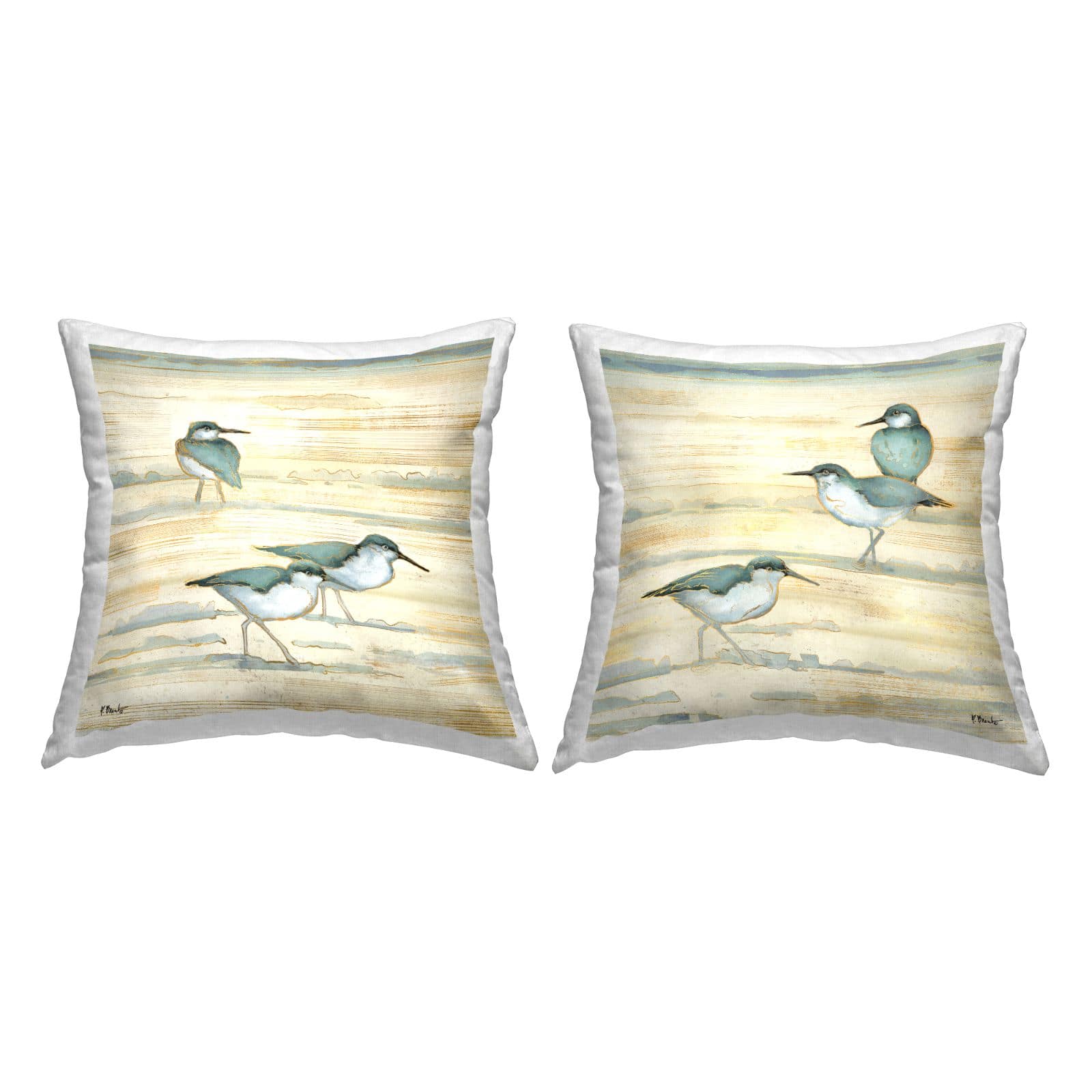 Stupell Industries Neutral Beige Sandpipers Sandy Shoreline Beach 2 Pillow Set, 18" x 18"