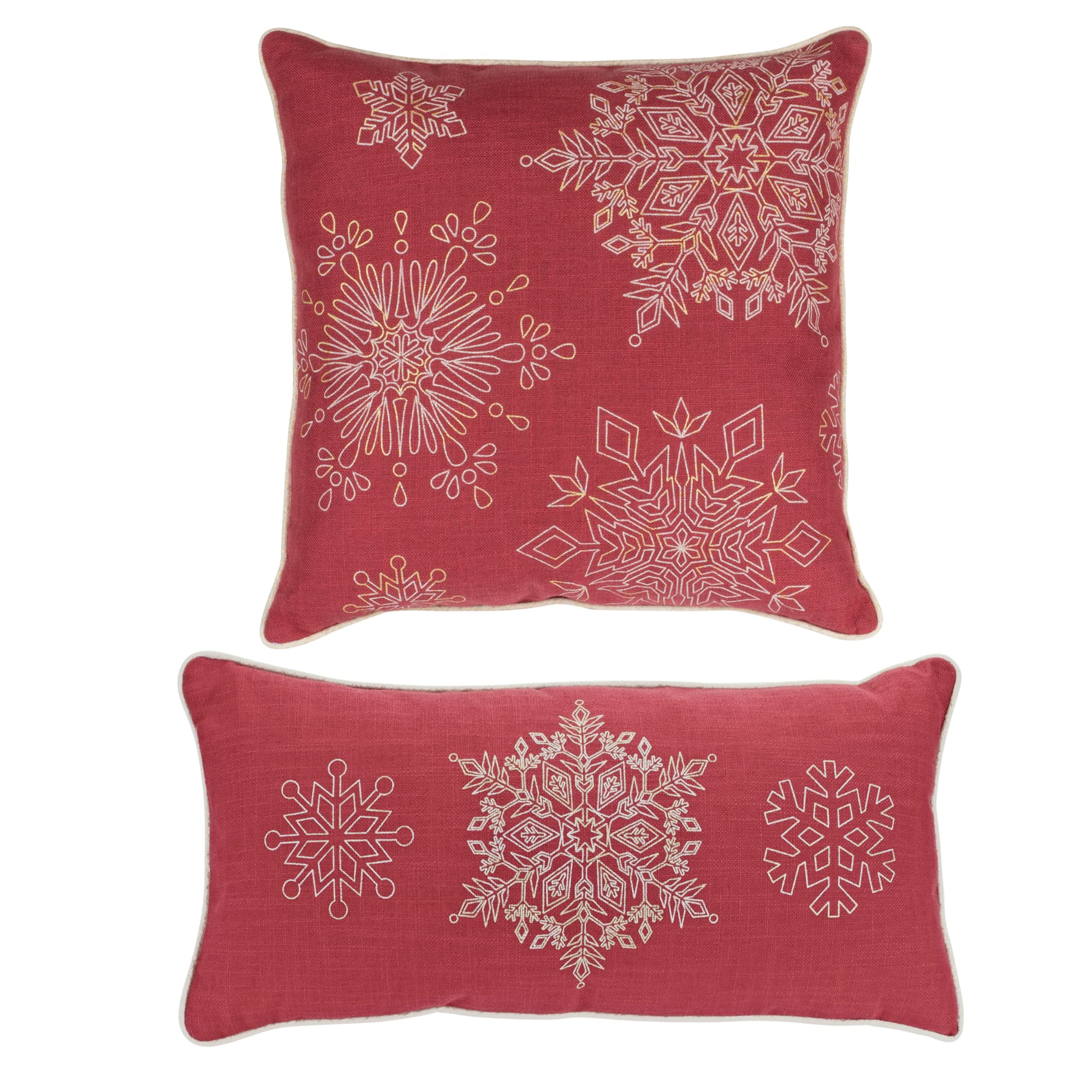 Red Snowflake Pillow Set, 17&#x22; &#x26; 9&#x22;