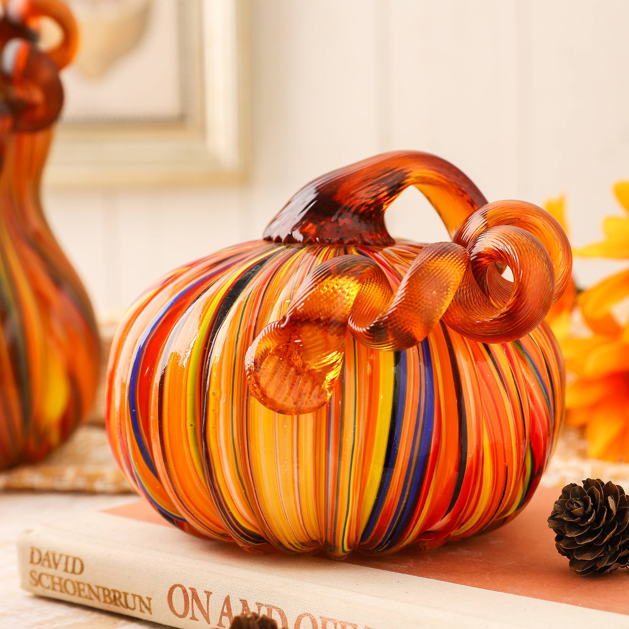 Glitzhome&#xAE; Multi Striped Glass Pumpkin &#x26; Gourd Set