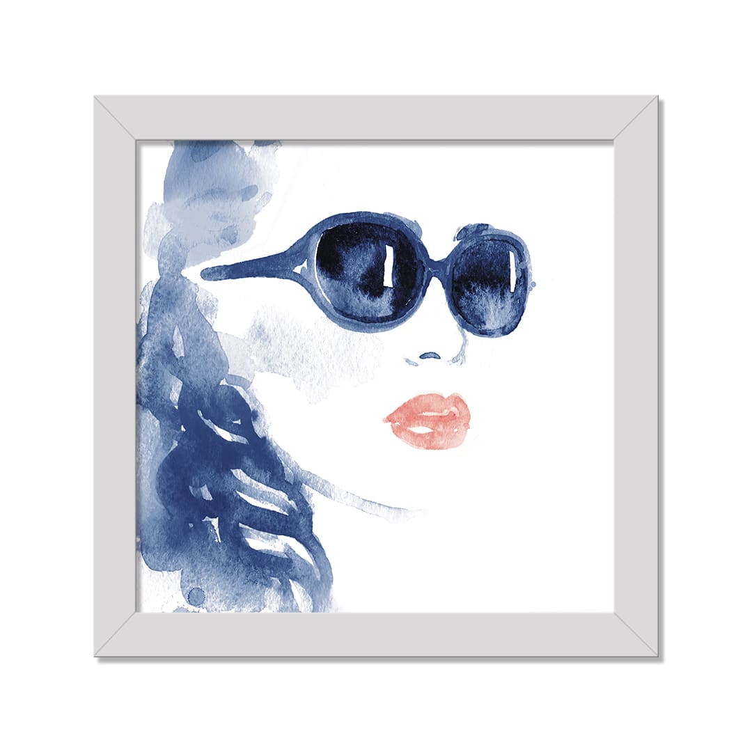 Blue Watercolor Figure Wall Print in White Frame