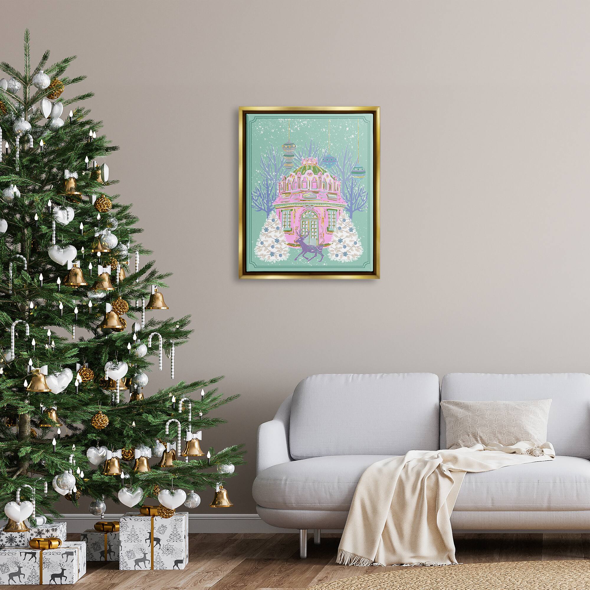 Stupell Industries Vintage Pastel Holiday Reindeer Framed Floater Canvas Wall Art