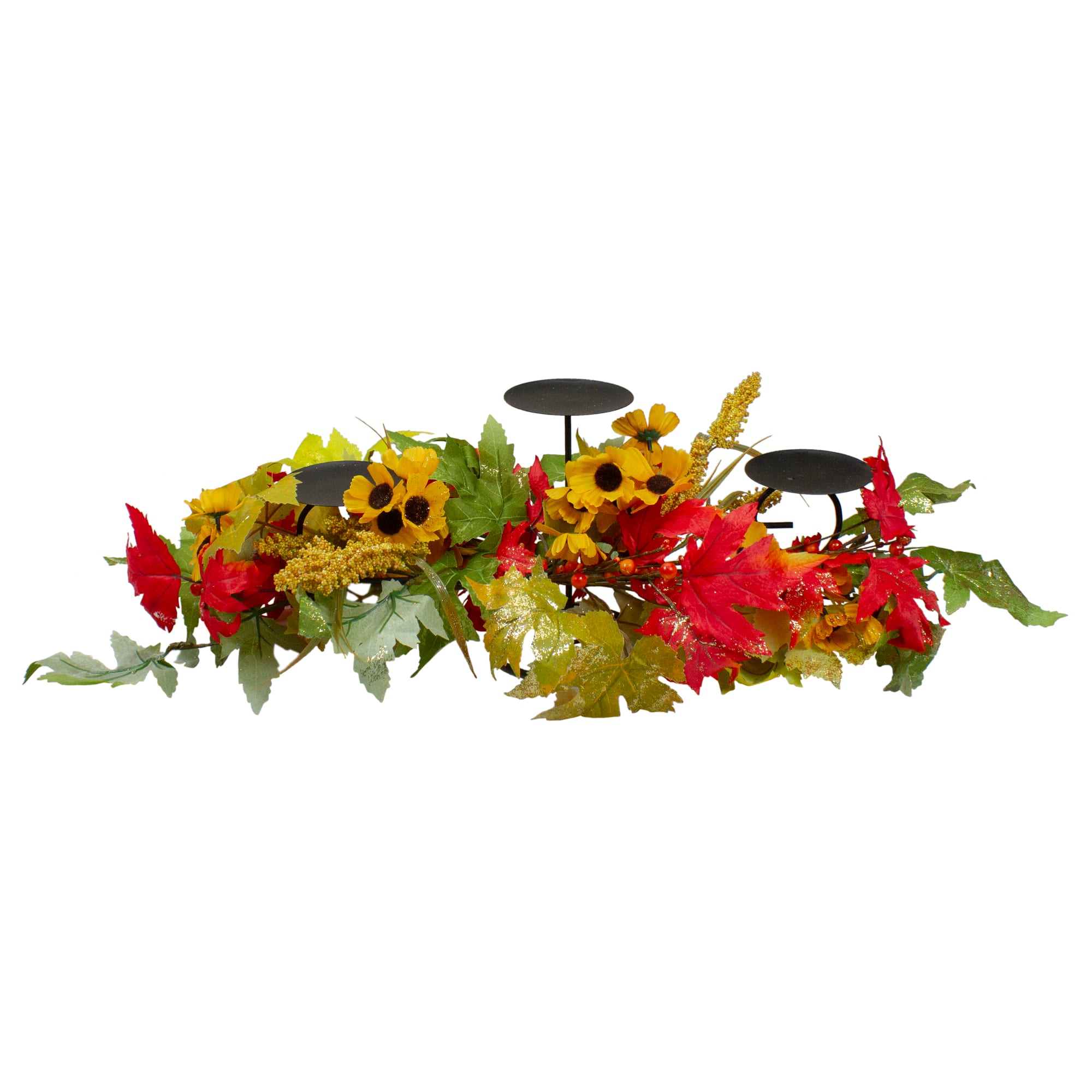 28" Yellow Sunflower & Red Leaves Fall Harvest Candle Holder