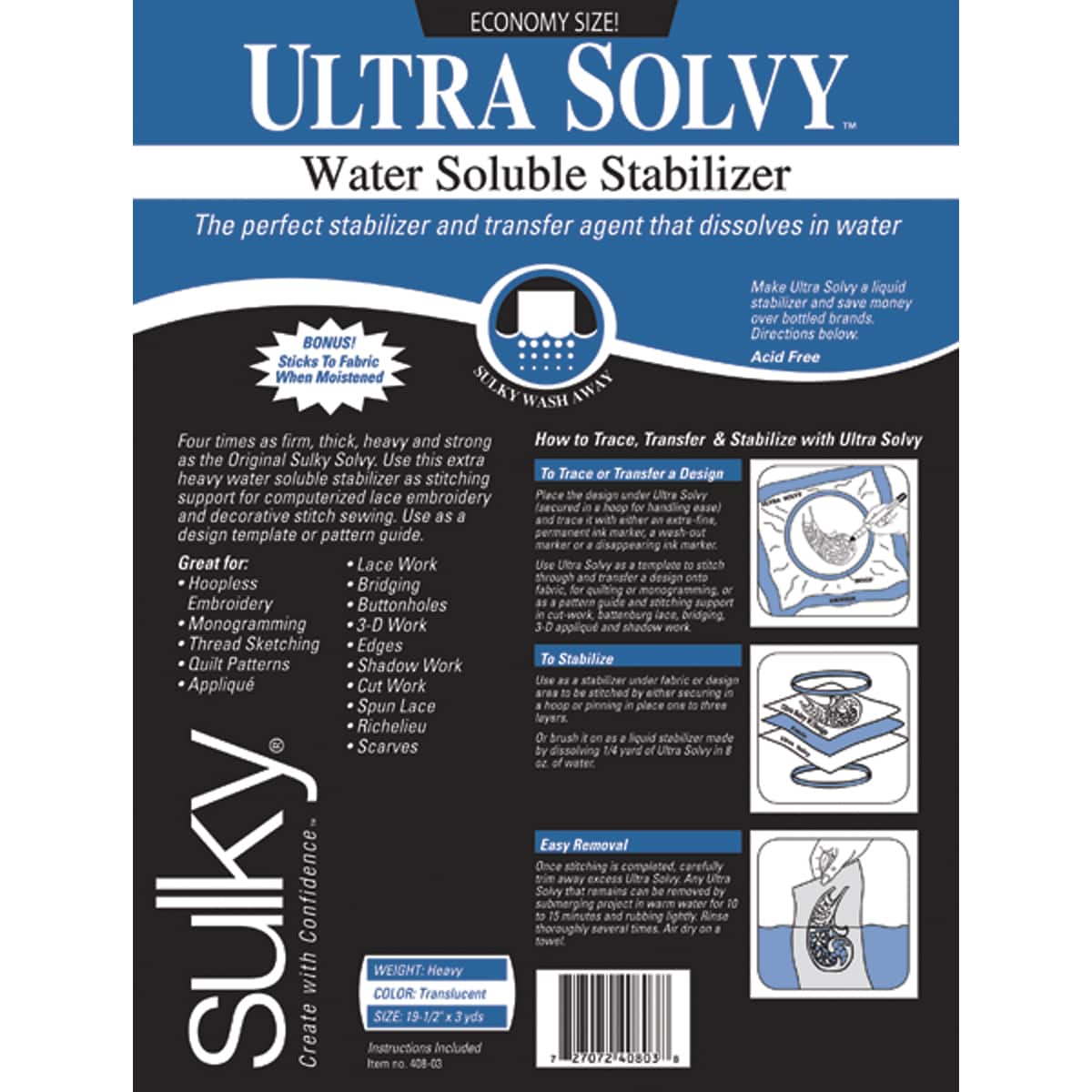 Sulky® Ultra Solvy™ Water-Soluble Stabilizer, 19.5" x 3yd.