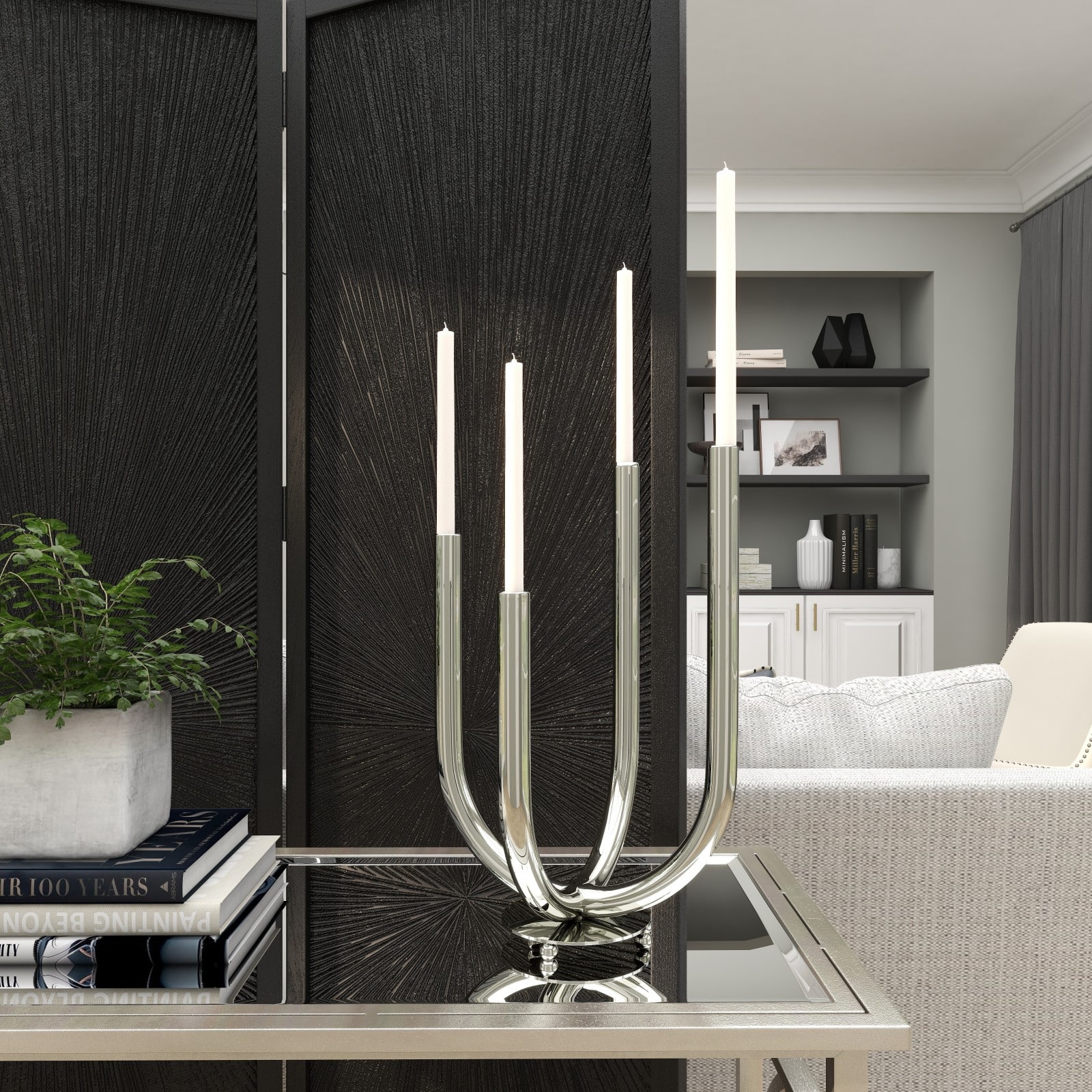 15" Silver Stainless Steel Abstract U-Shaped Candelabra