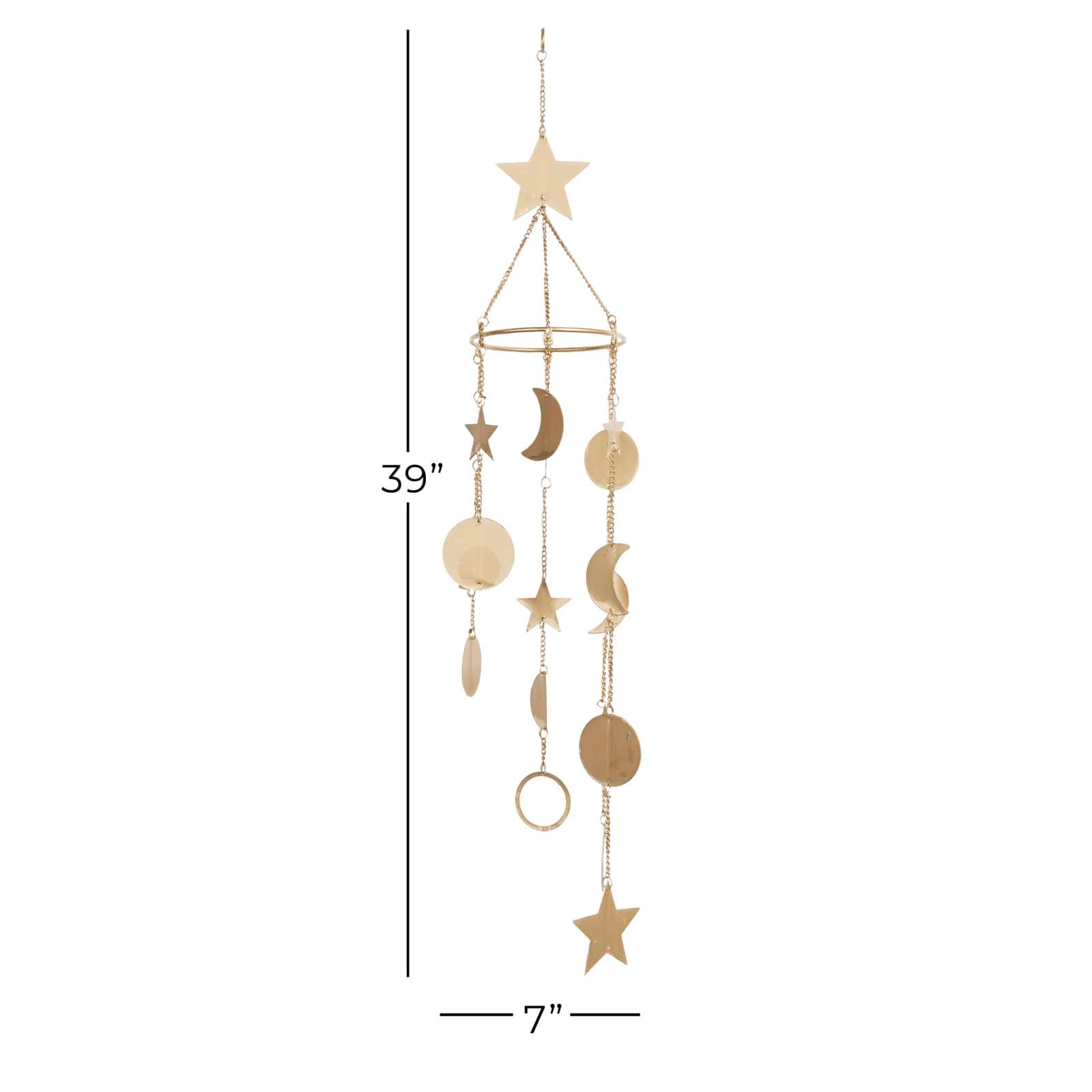 39&#x22; Gold Metal Eclectic Moon &#x26; Stars Wind Chime