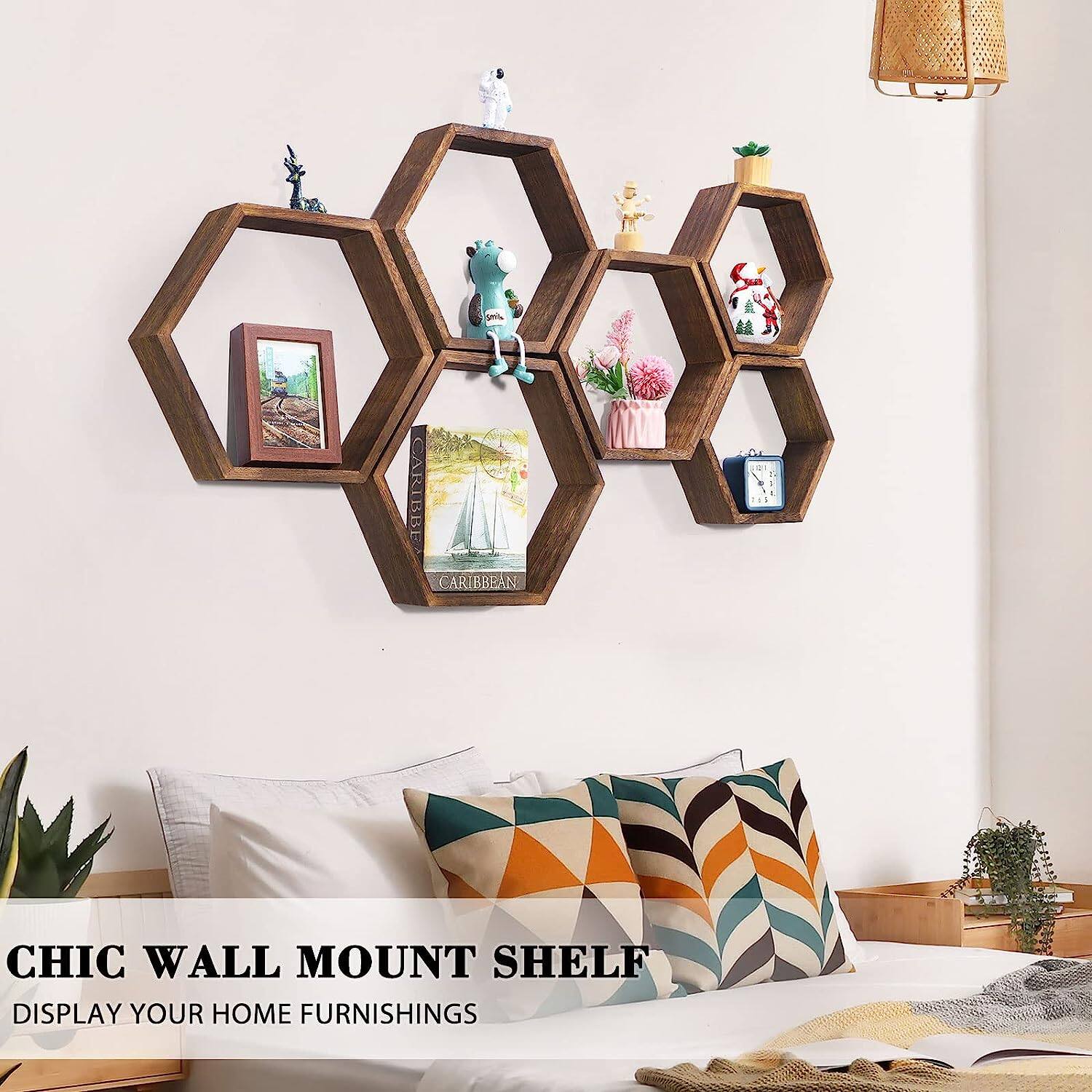 Brown Hexagon Floating Shelves Set