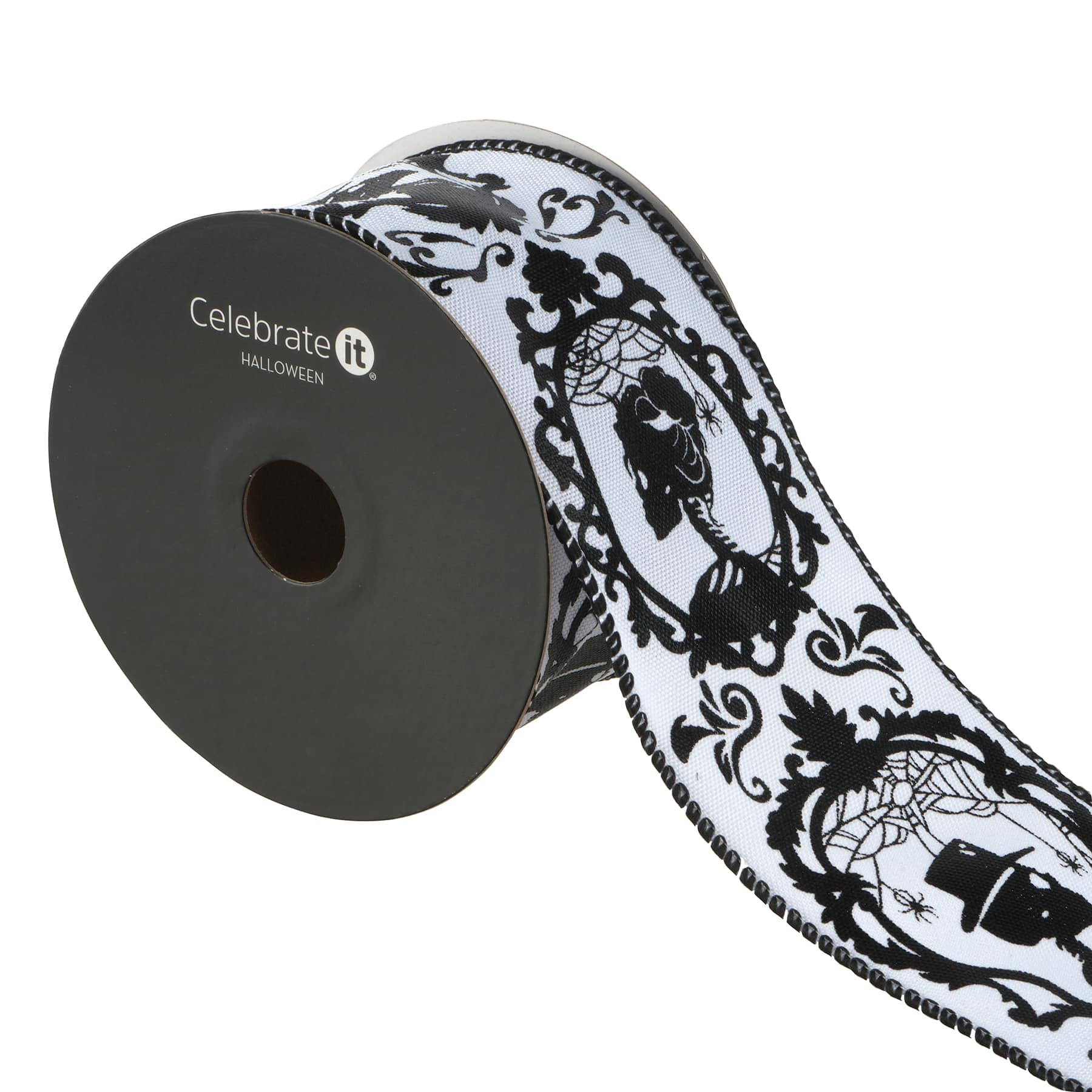 2.5" x 20ft. Black & White Wired Skeleton Portrait Ribbon by Celebrate It® Halloween
