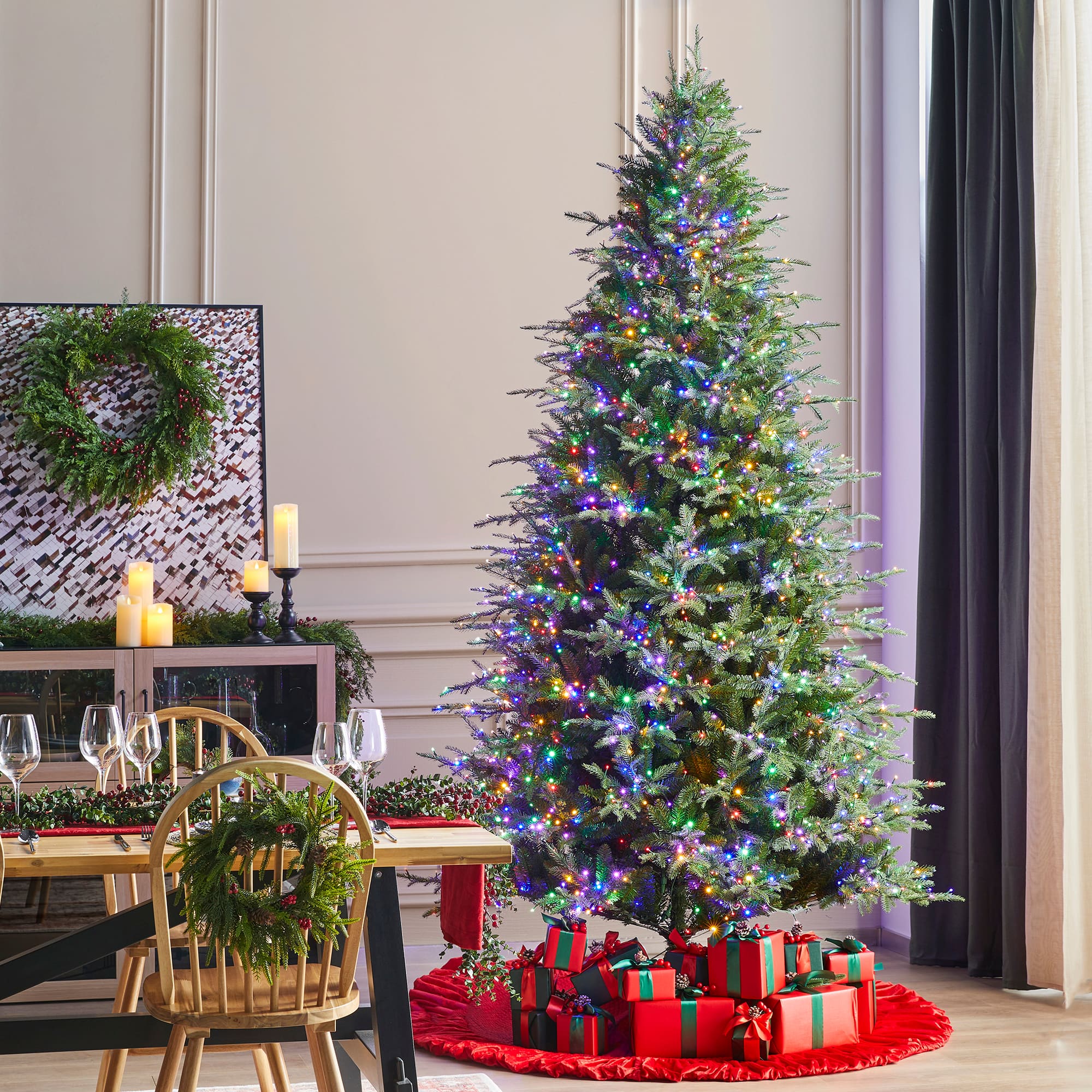Glitzhome&#xAE; 9ft Pre-Lit Full Fir Artificial Christmas Tree, Multicolor LED Lights