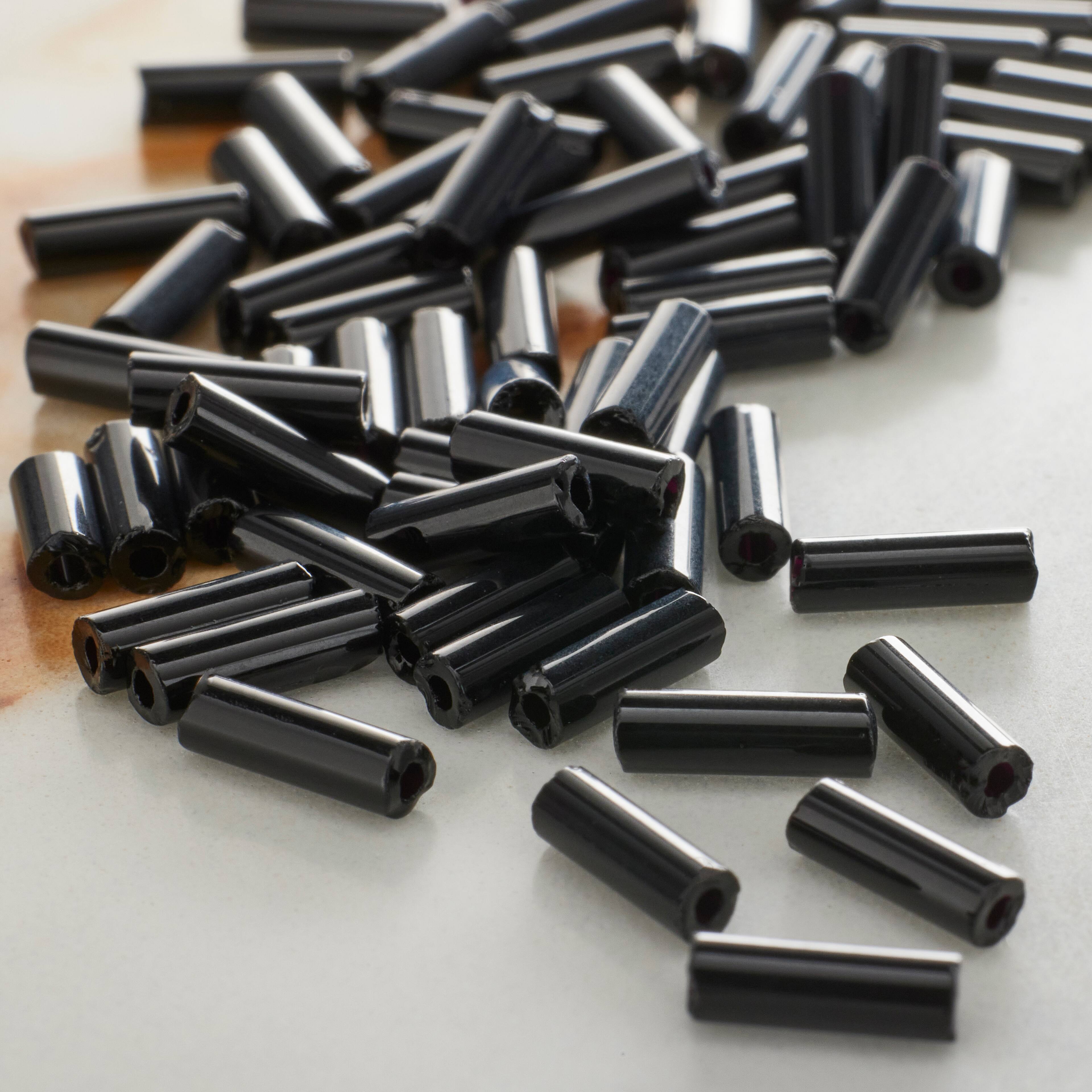 12 Pack: John Bead Jet Black Opaque Czech Glass Bugle Beads, 6.5mm