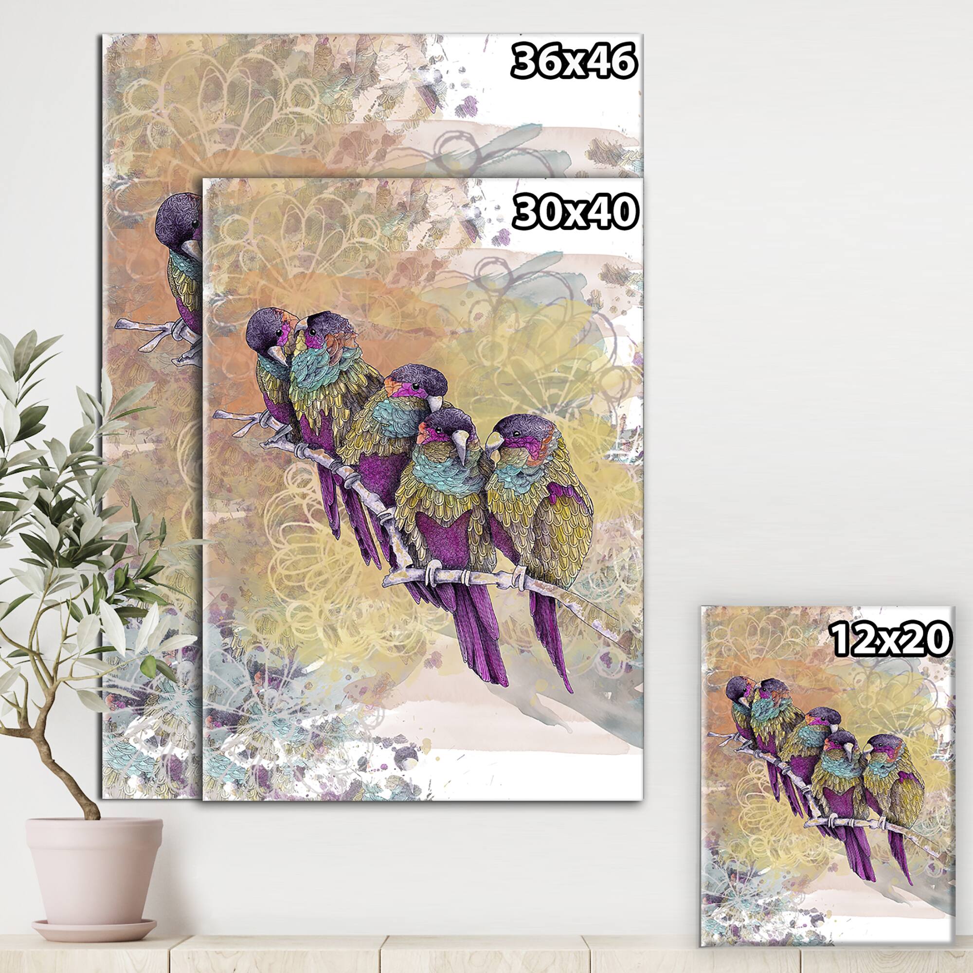 Designart - Purple Parrots - Cottage Canvas Art Print