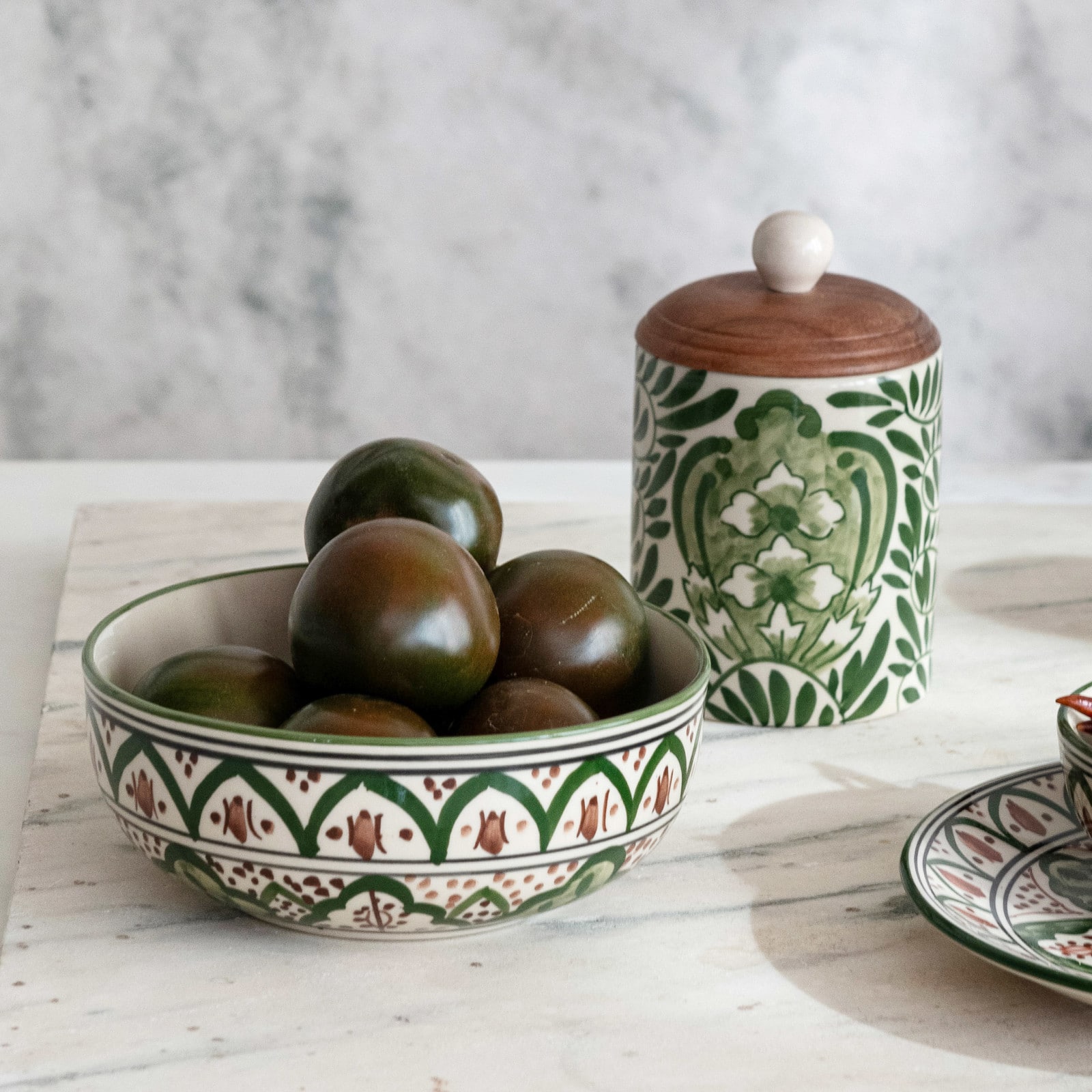 Hello Honey&#xAE; 5&#x22; Green Botanical Design Stoneware Canister