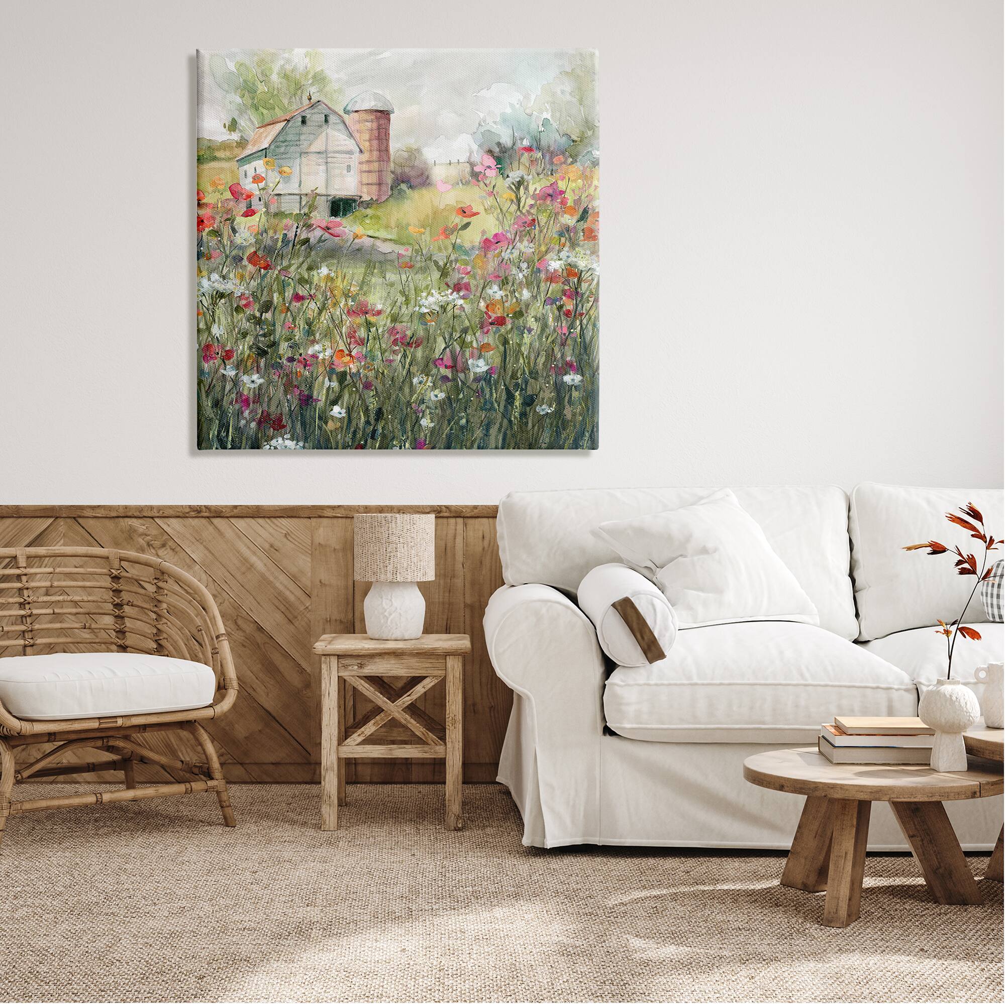 Stupell Industries Vibrant Flower Blossoms Rural Barn Canvas Wall Art
