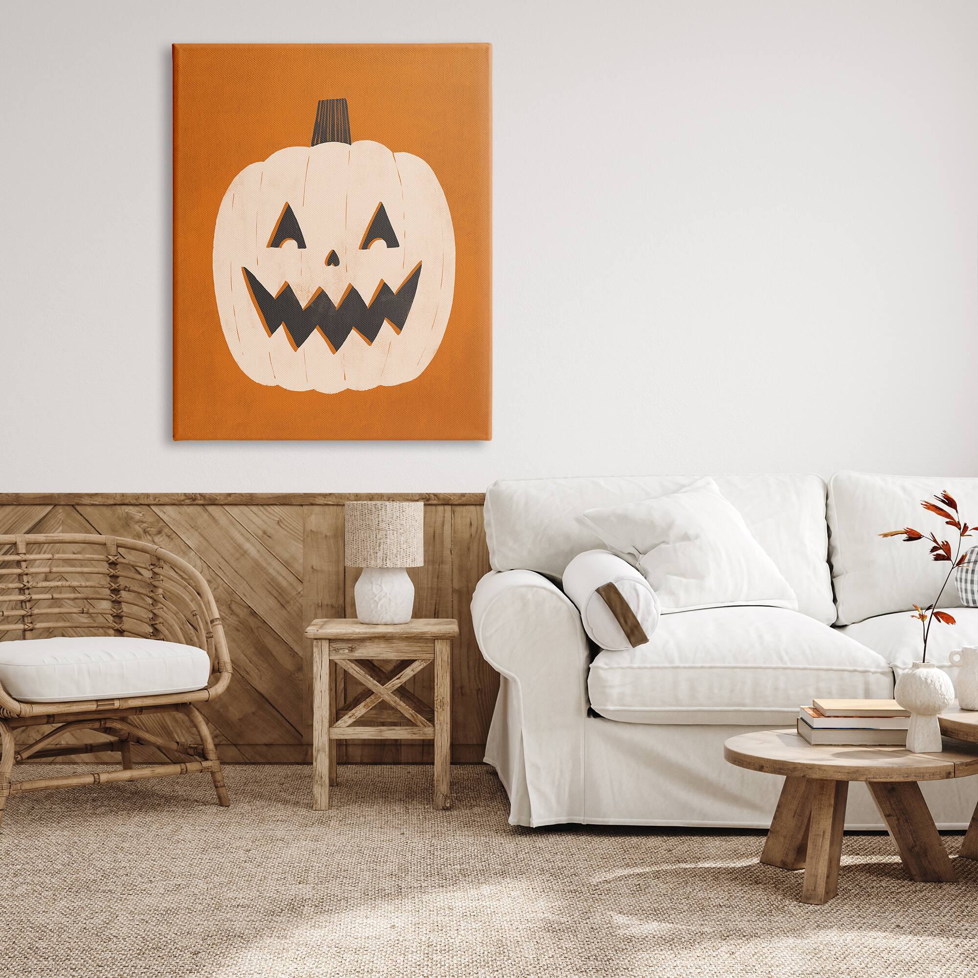 Stupell Industries Happy Jack-o-Lantern Halloween Pumpkin Canvas Wall Art