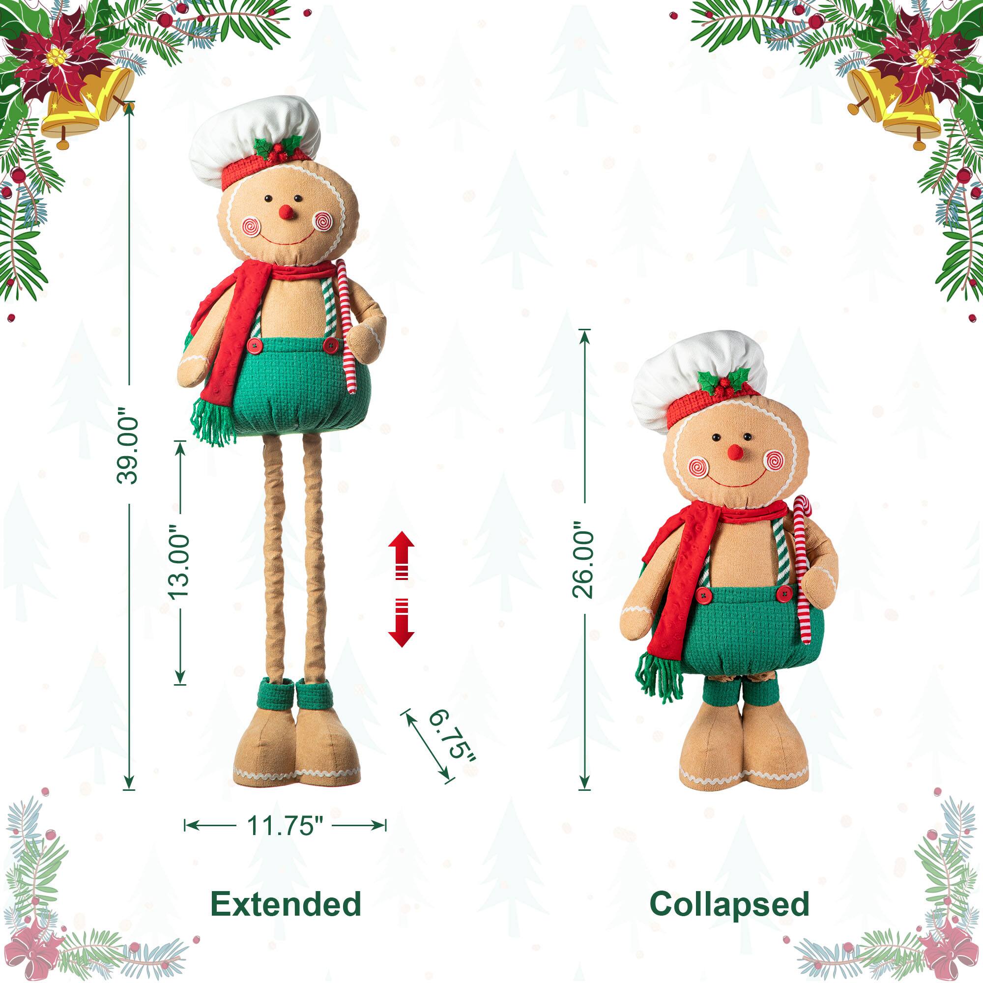 Glitzhome® 39" Telescopic Fabric Christmas Gingerbread Man Standing Décor