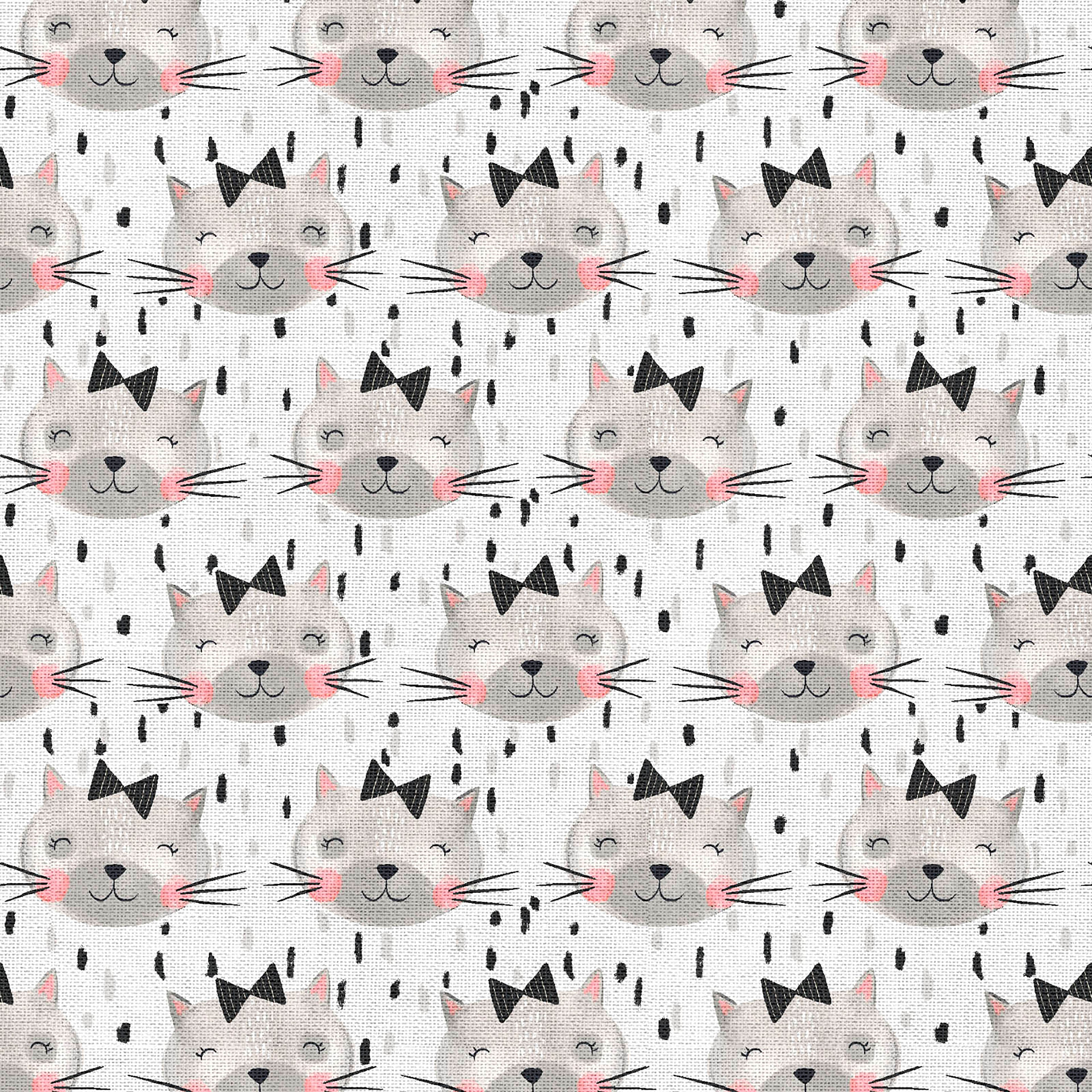 Fabric Editions White Kitten Faces Cotton Fabric