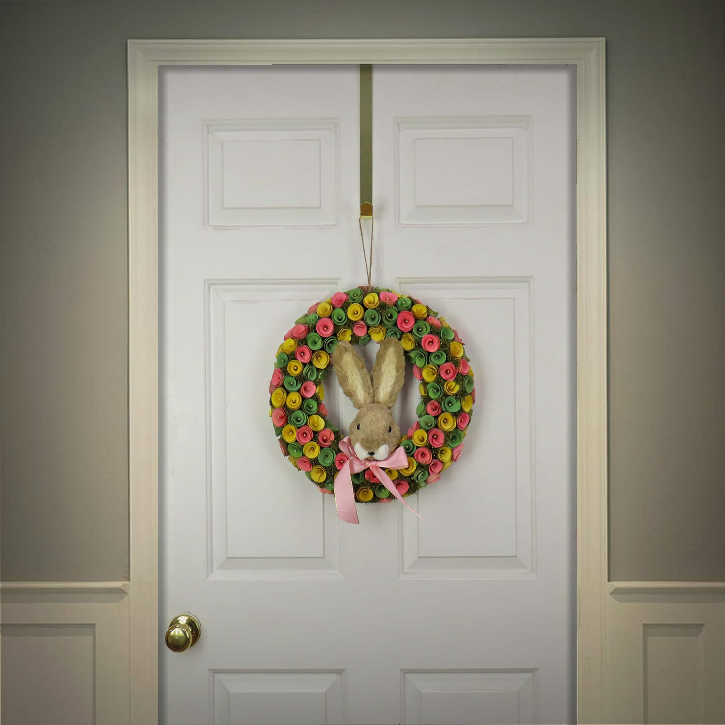 16&#x22; Floral Wreath with Bunny Head Center