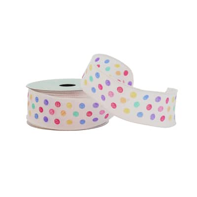 1.5" x 30ft. Multicolor Glitter Polka Dot Wired Faux Linen Ribbon by Celebrate It® Easter