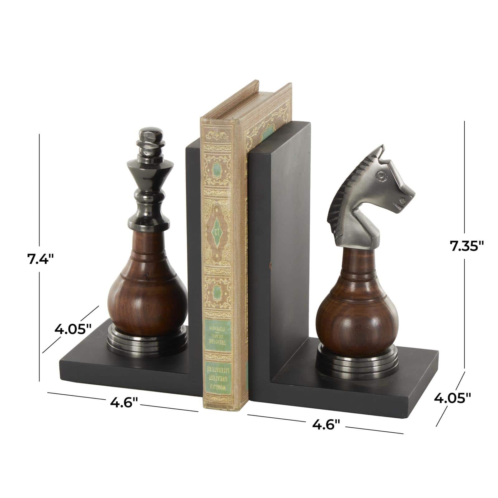 Decorative Dark Brown & Silver Chess Bookend Set