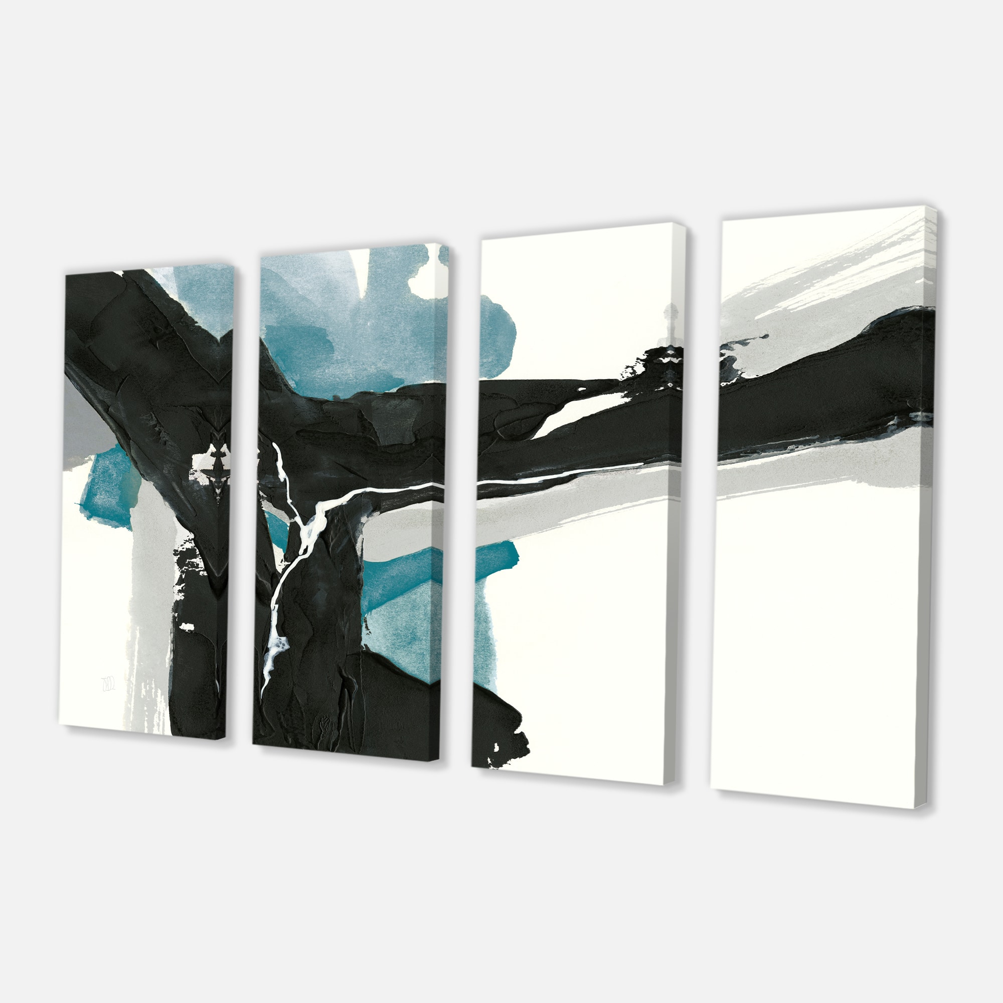 Designart - Geometric Black and Teal III - Modern & Contemporary Canvas Artwork