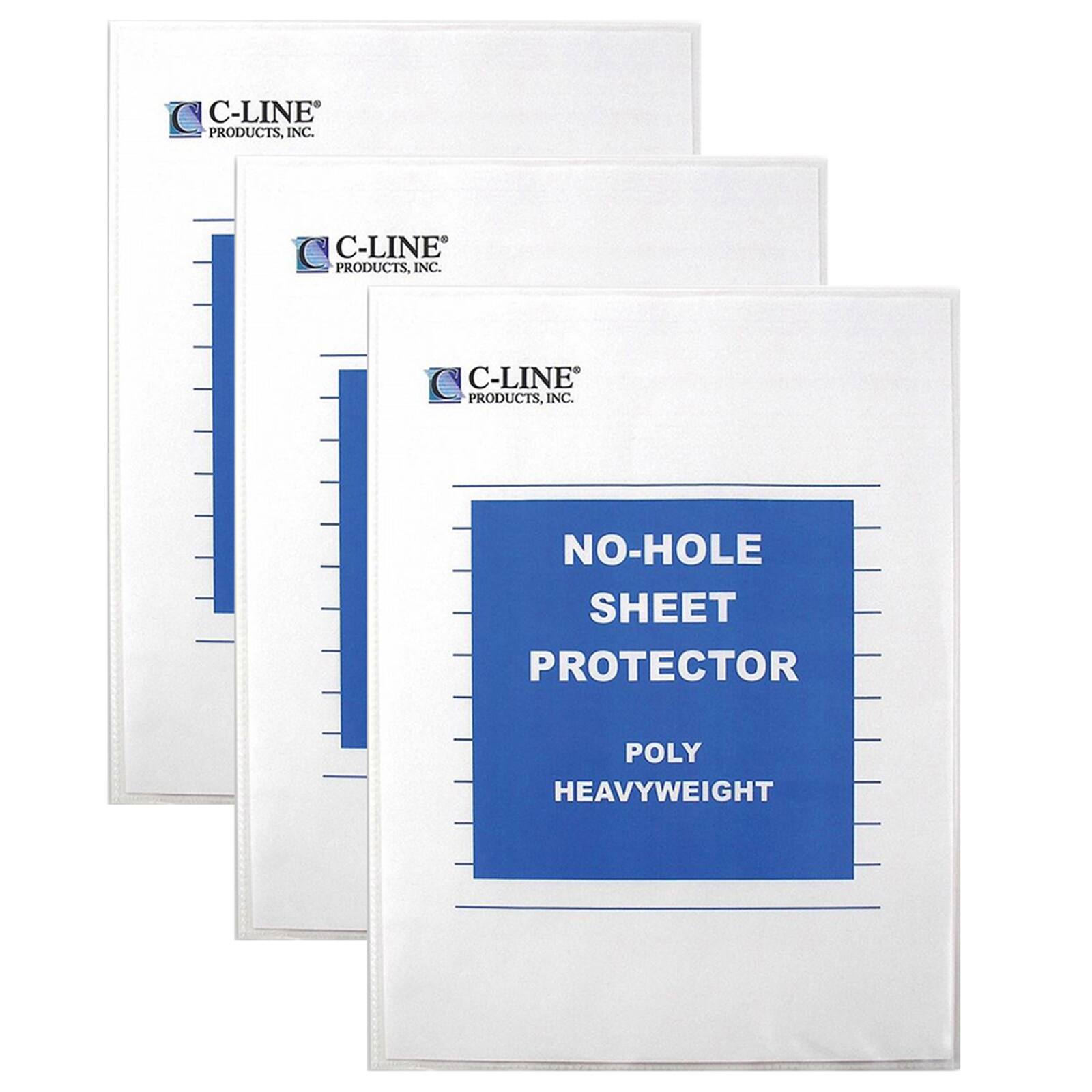 C-Line® 8.5 x 11 No-Hole Heavyweight Poly Sheet Protectors, 3