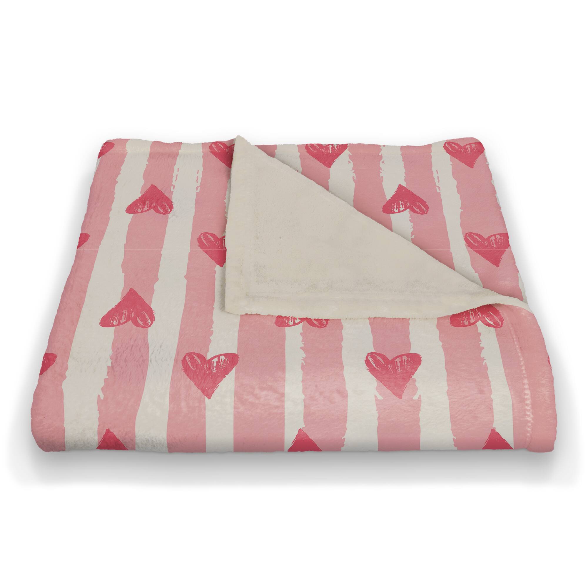 Heart Stripe Pattern 50&#x22; x 60&#x22; Coral Fleece Blanket