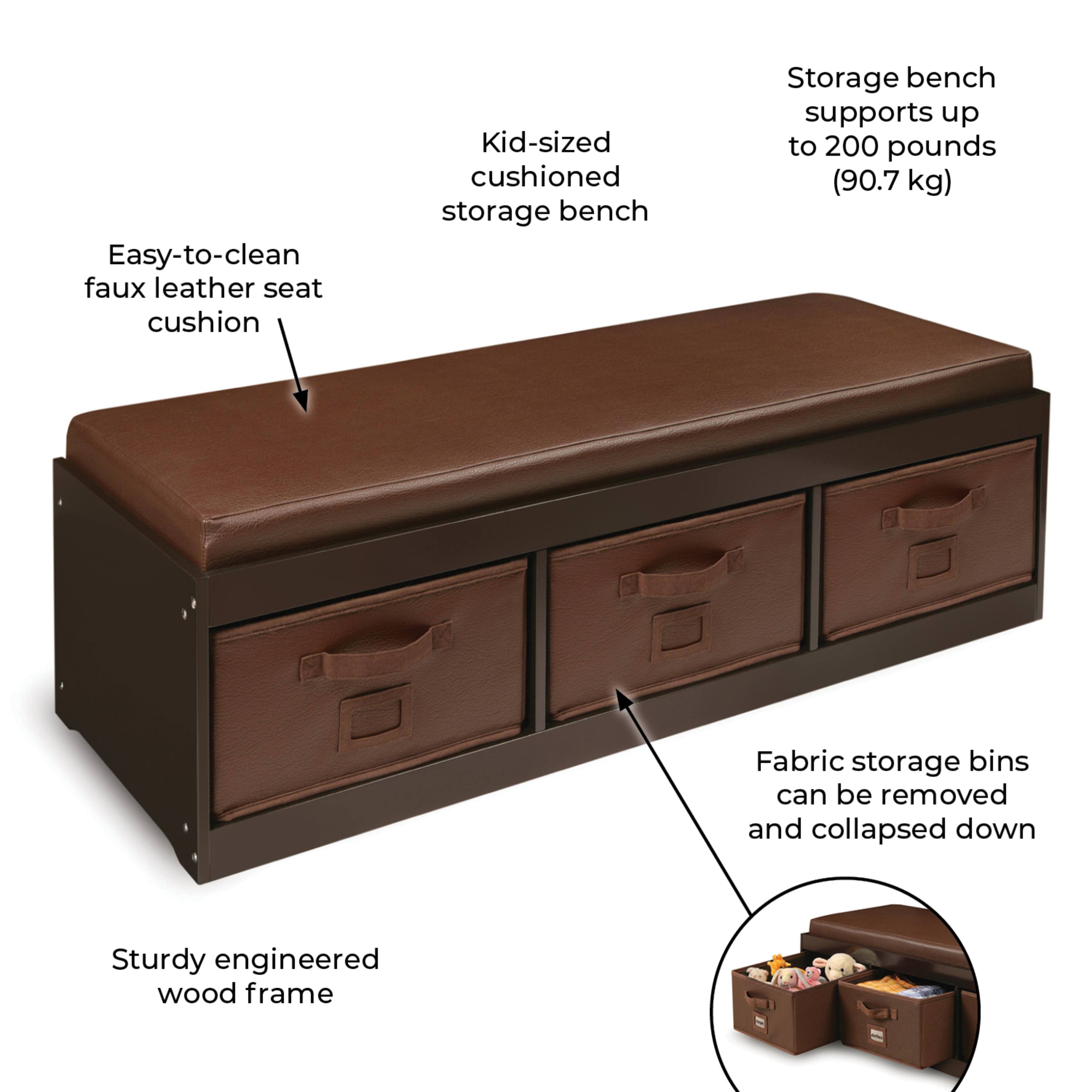 Badger Basket Kid's Cushioned Storage Bench With Three Bins