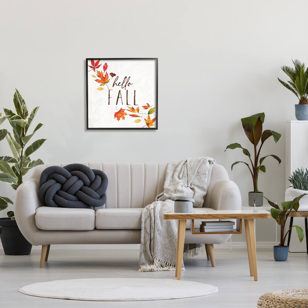 Stupell Industries Hello Fall Autumn Tree Leaves Seasonal Statement Framed Giclee Art