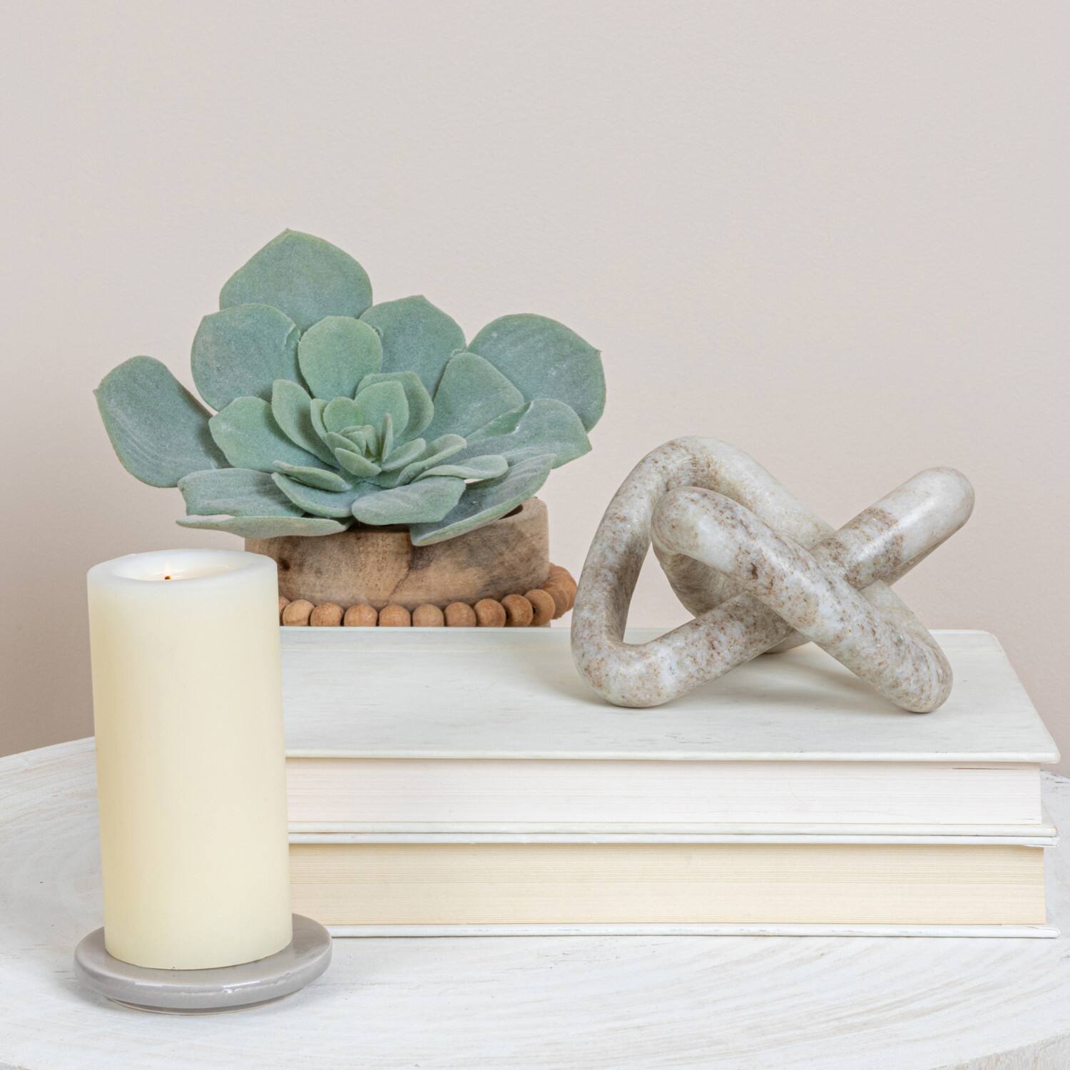 Hello Honey&#xAE; 3.5&#x22; Beige Modern Decorative Marble Link Knot